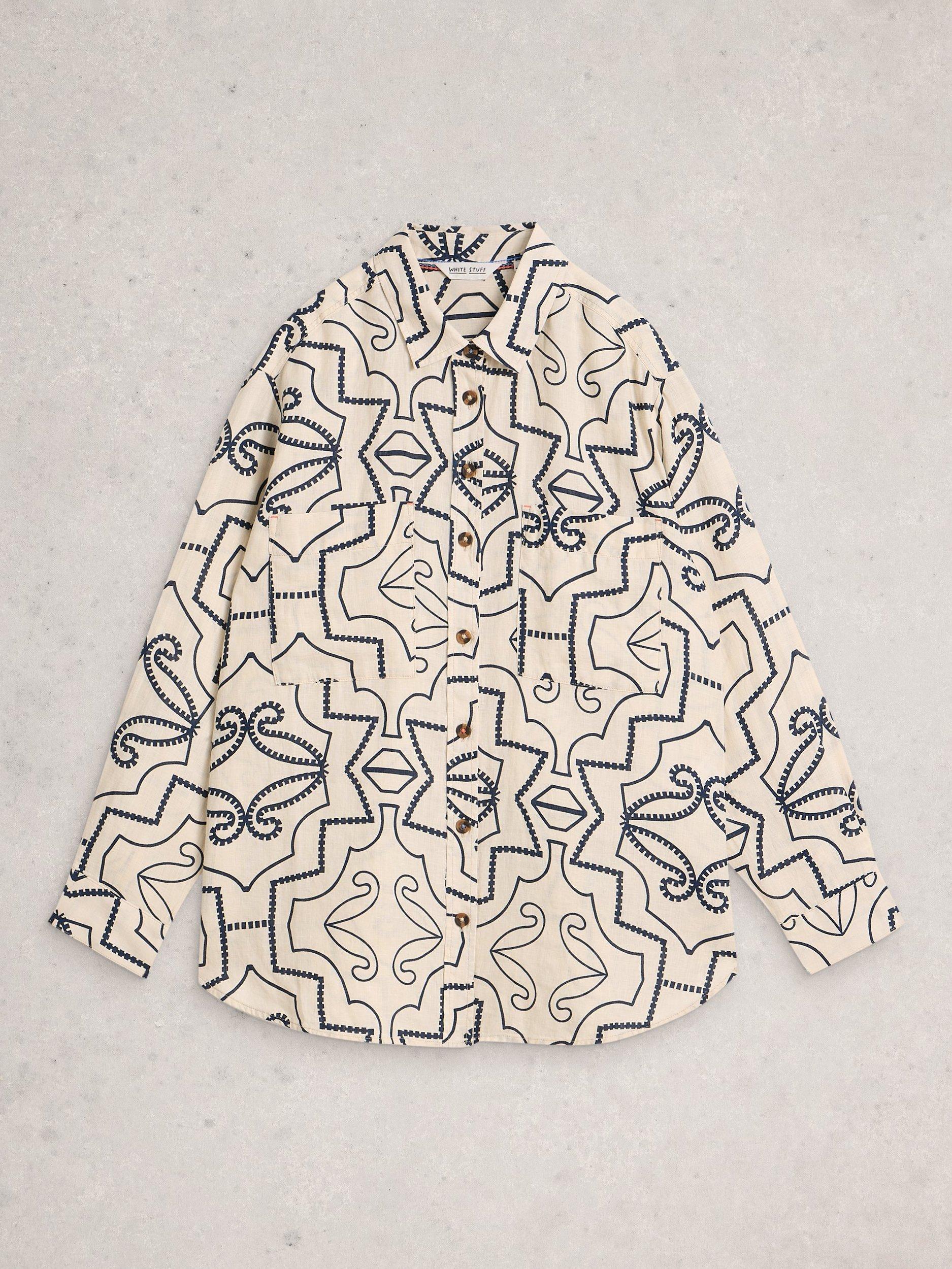 Product image 5 of 6, which shows White Stuff Lydia Geometric Pure Linen Shirt, Ivory/Multi, 6