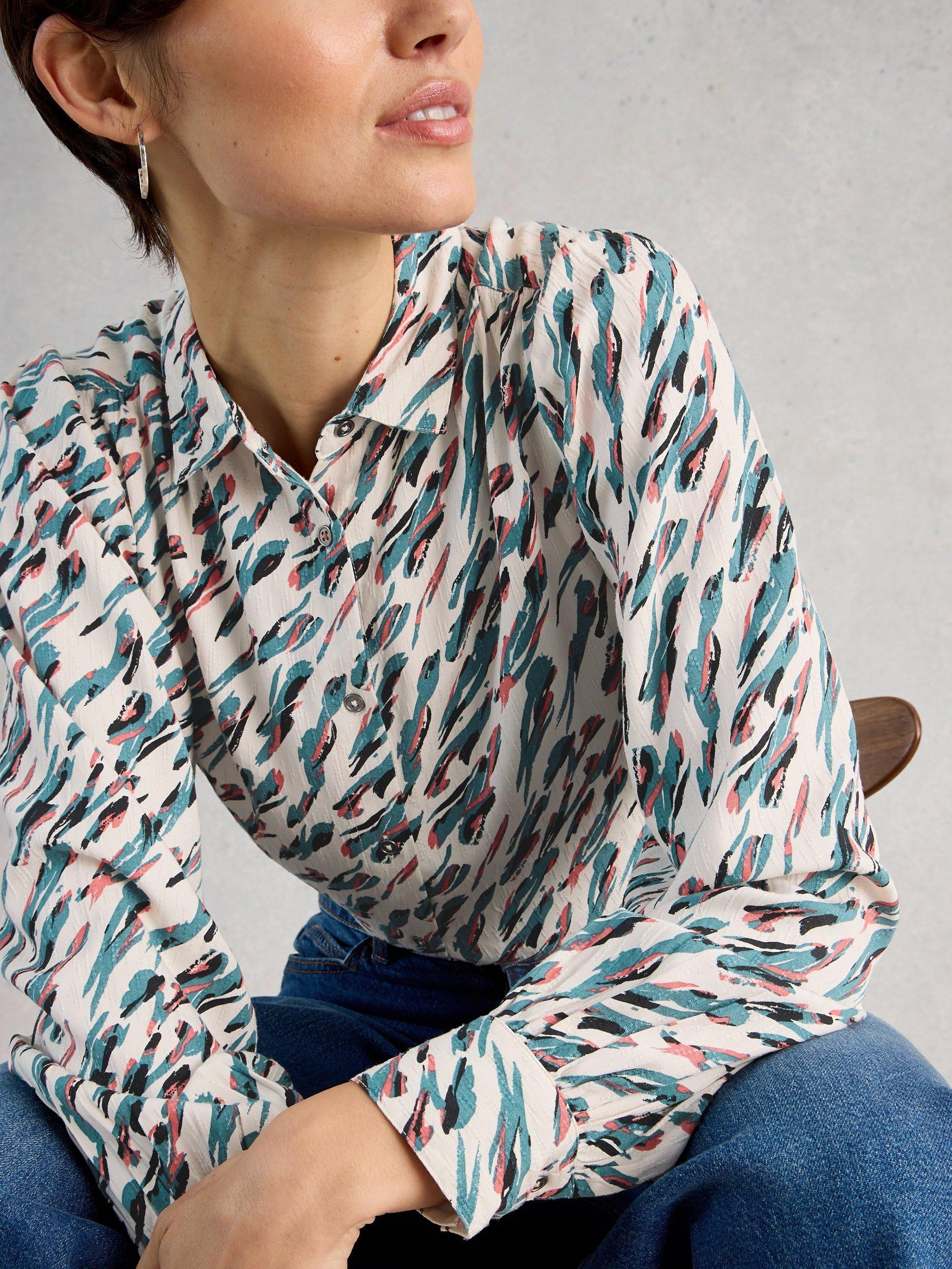 Product image 3 of 6, which shows White Stuff Sienna Abstract Shirt, Ivory/Multi, 6
