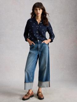 White Stuff Sophie Embroidered Long Sleeve Shirt, Midnight, Midnight