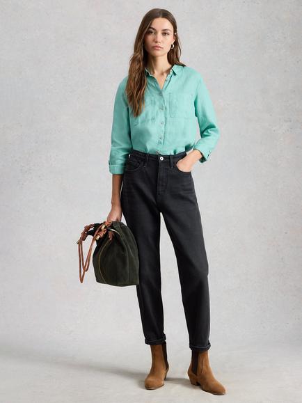 White Stuff Sophie Long Sleeve Pure Linen Shirt, Teal, Teal