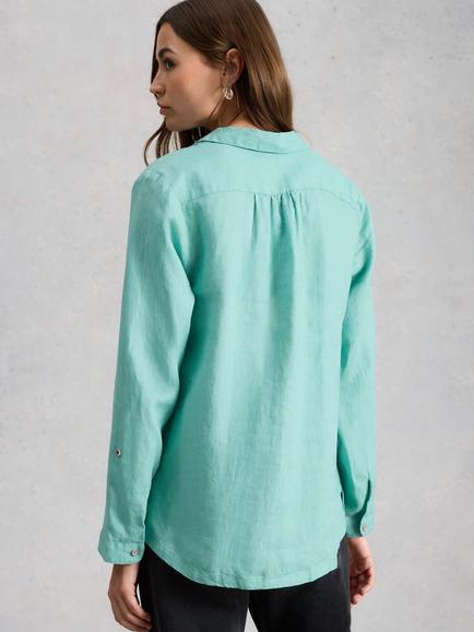 White Stuff Sophie Long Sleeve Pure Linen Shirt, Teal - view 2, Teal