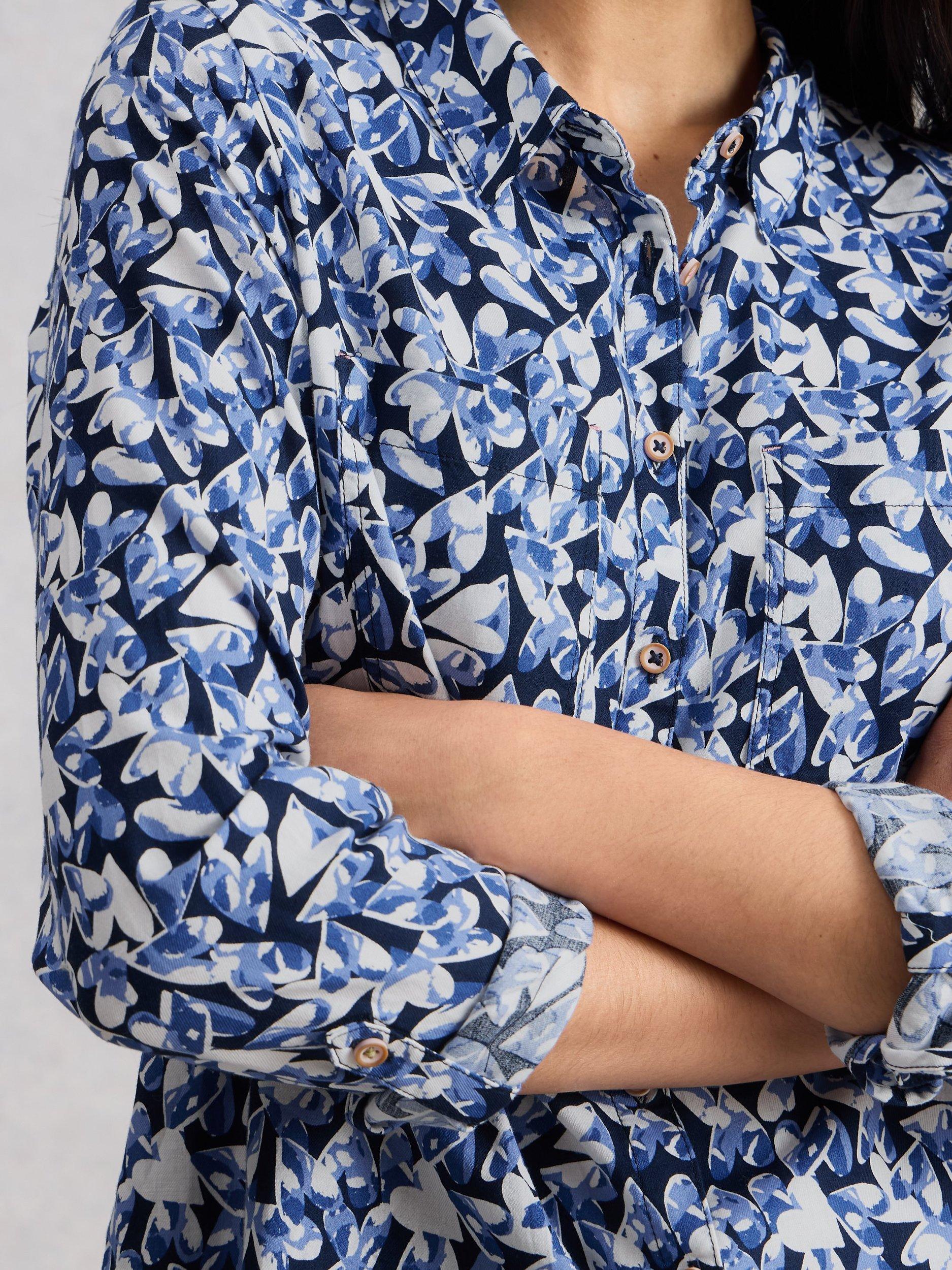 Product image 3 of 6, which shows White Stuff Sophie Heart Print Shirt, Navy/Multi, 6