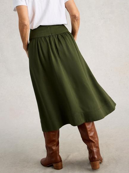 White Stuff Charlotte Pleated Midi Skirt containing TENCEL™ Lyocell, Green - view 2, Green