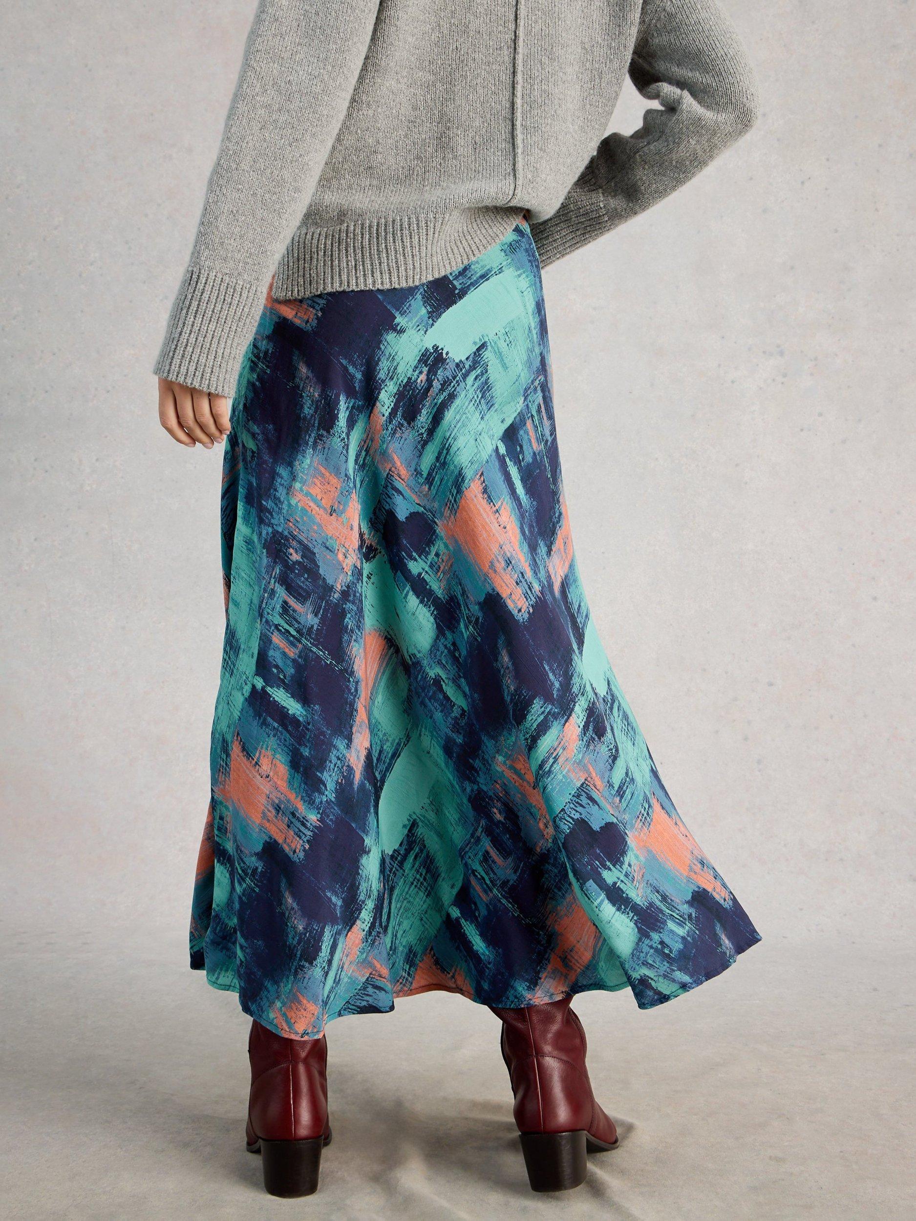 Product image 2 of 6, which shows White Stuff Hope Bias Cut Maxi Skirt containing LENZING™ ECOVERO™ Viscose, Blue/Multi, 6