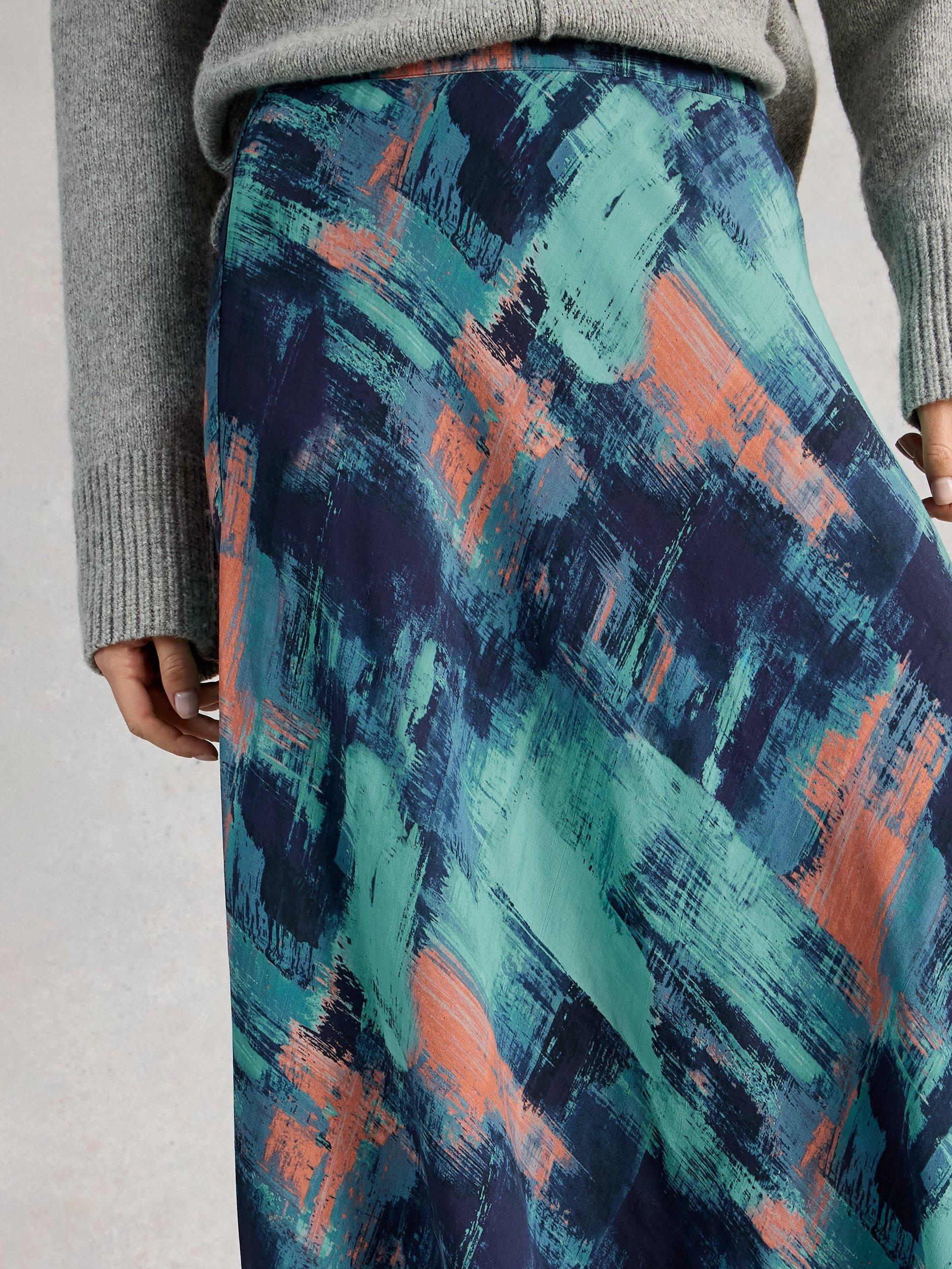 Product image 3 of 6, which shows White Stuff Hope Bias Cut Maxi Skirt containing LENZING™ ECOVERO™ Viscose, Blue/Multi, 6