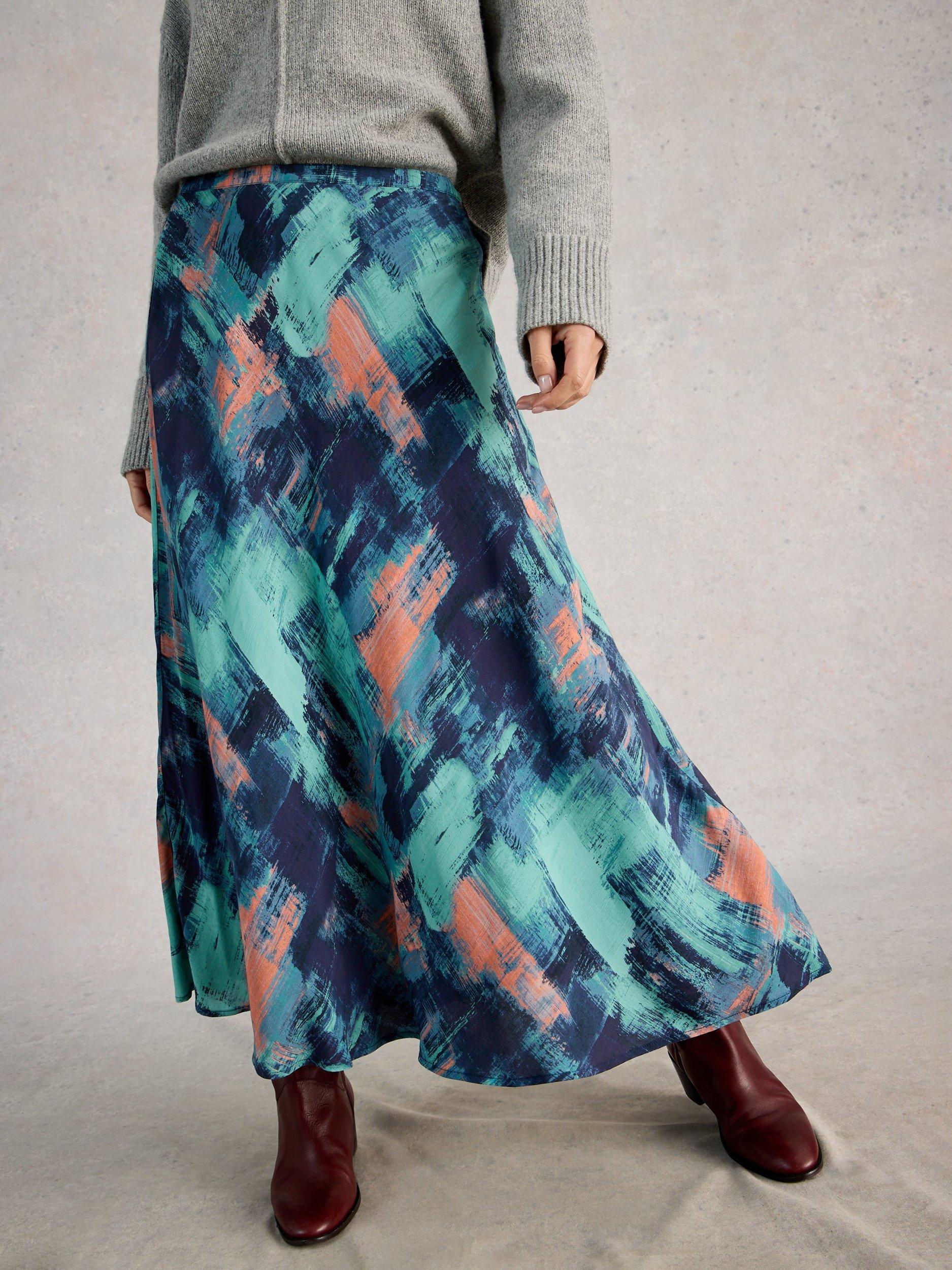 Product image 4 of 6, which shows White Stuff Hope Bias Cut Maxi Skirt containing LENZING™ ECOVERO™ Viscose, Blue/Multi, 6