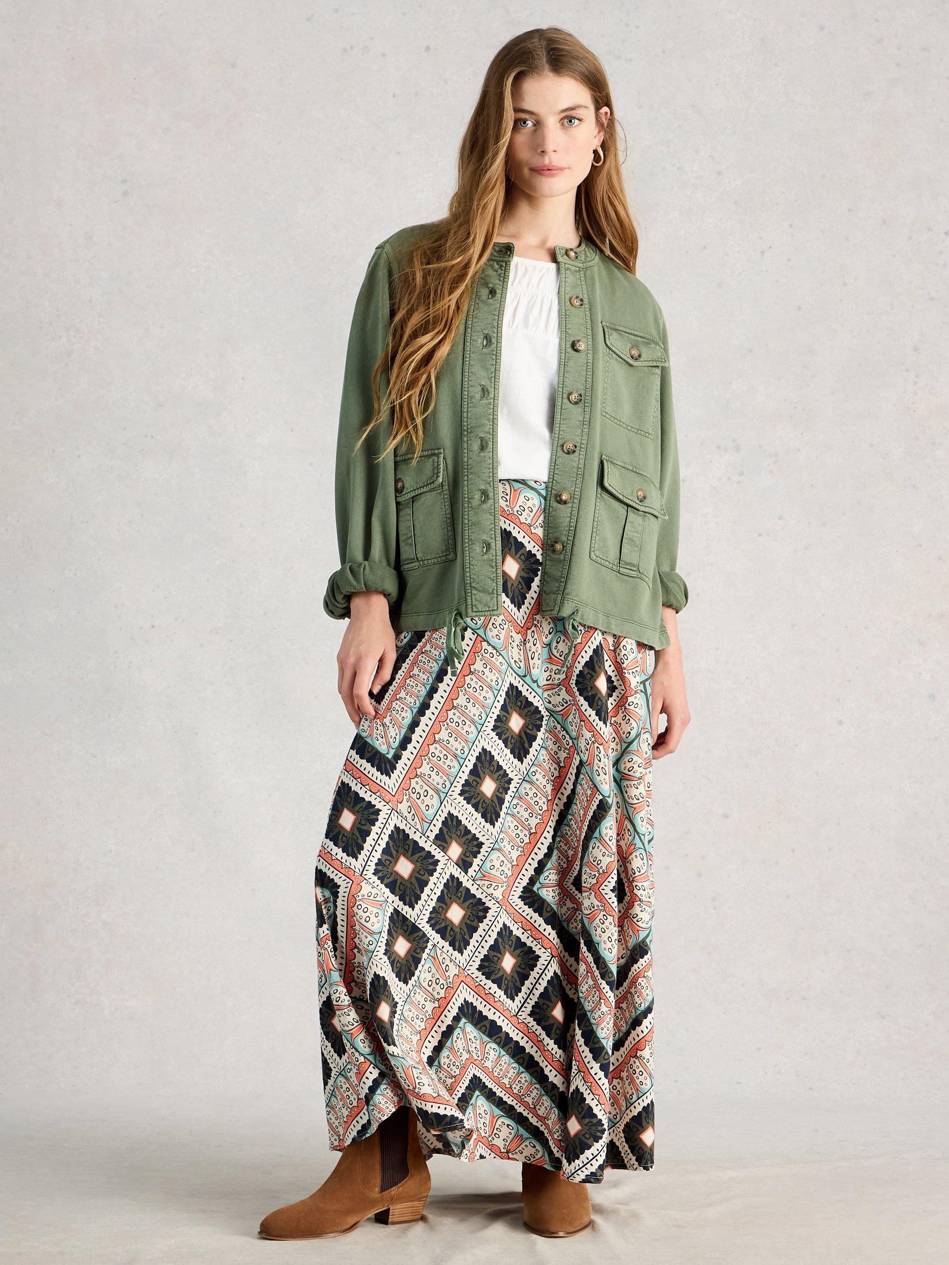 Product image 1 of 6, which shows White Stuff Hope Bias Cut Maxi Skirt containing LENZING™ ECOVERO™ Viscose, Orange/Multi, 6