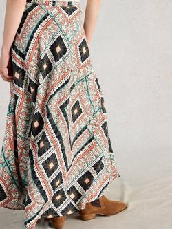 White Stuff Hope Bias Cut Maxi Skirt containing LENZING™ ECOVERO™ Viscose, Orange/Multi - view 2, Orange/Multi