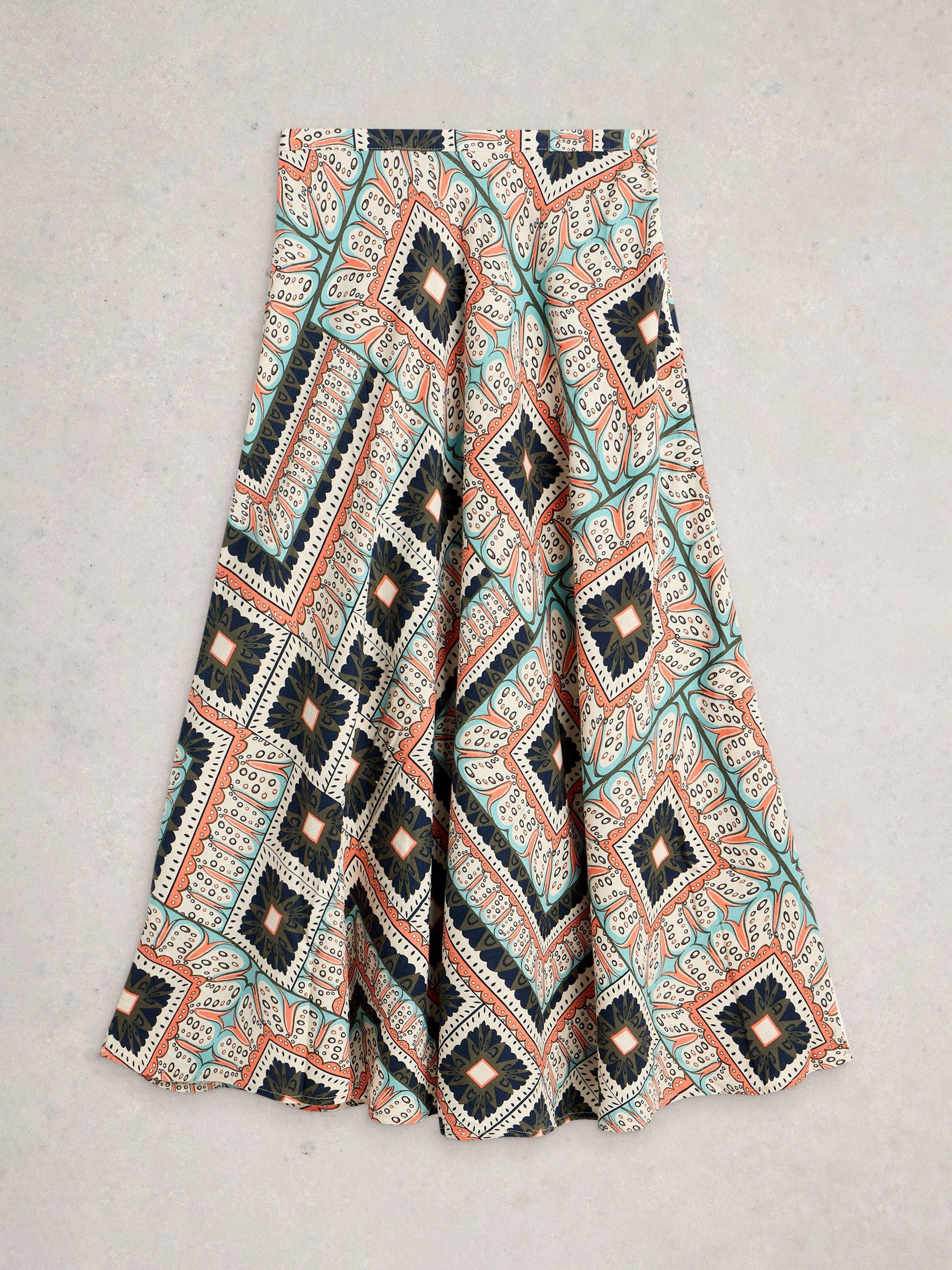 Product image 5 of 6, which shows White Stuff Hope Bias Cut Maxi Skirt containing LENZING™ ECOVERO™ Viscose, Orange/Multi, 6