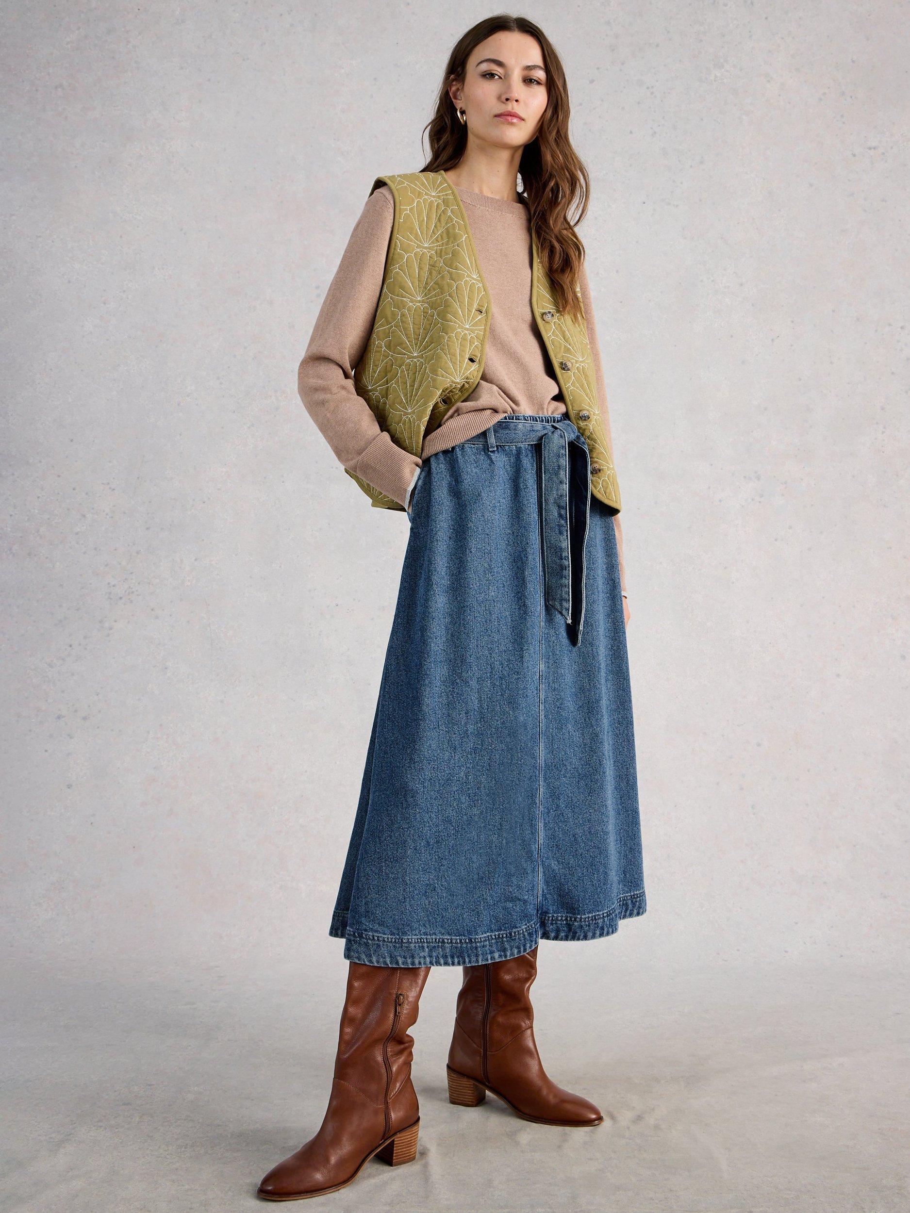 Product image 1 of 6, which shows White Stuff Lexi Tie Waist Denim Skirt, Blue, 6