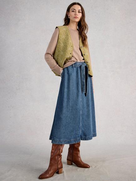 White Stuff Lexi Tie Waist Denim Skirt, Blue, Blue
