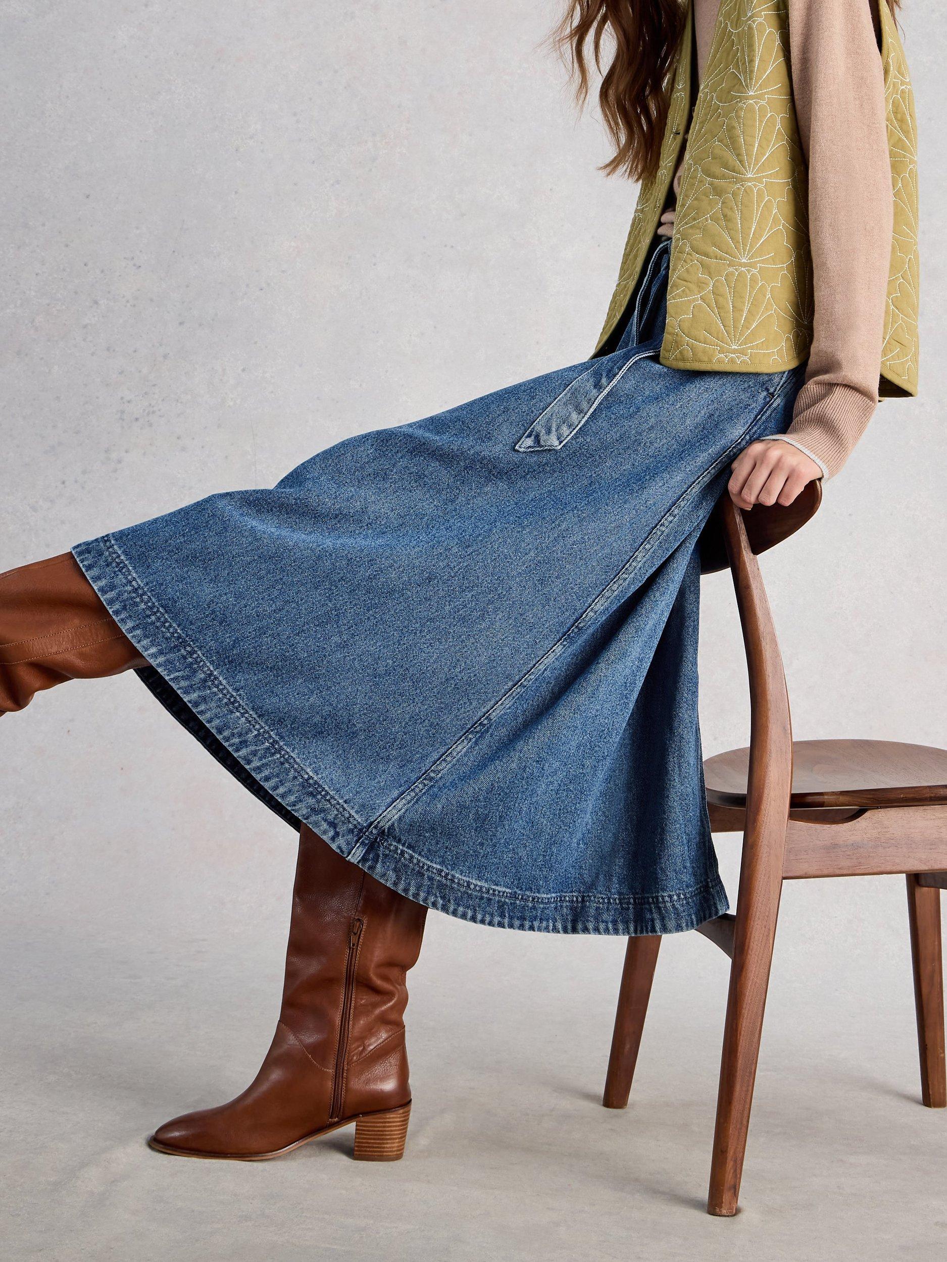 Product image 4 of 6, which shows White Stuff Lexi Tie Waist Denim Skirt, Blue, 6