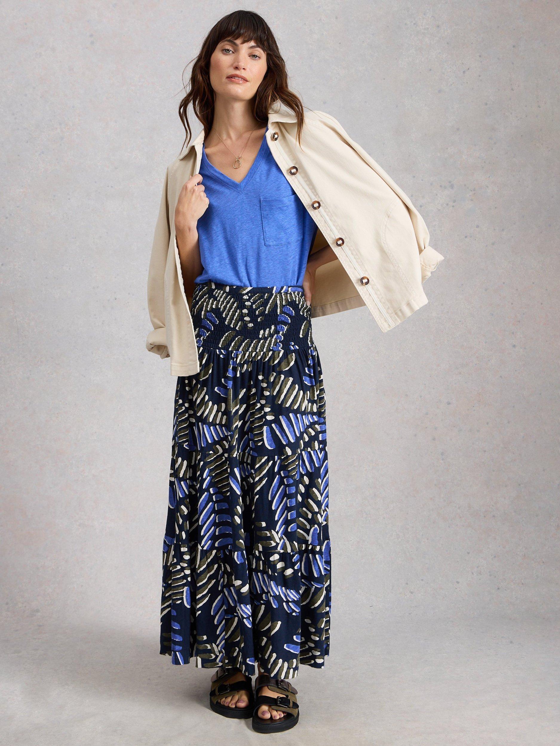 Product image 1 of 6, which shows White Stuff Marissa Leaves Maxi Skirt, Navy/Multi, 6