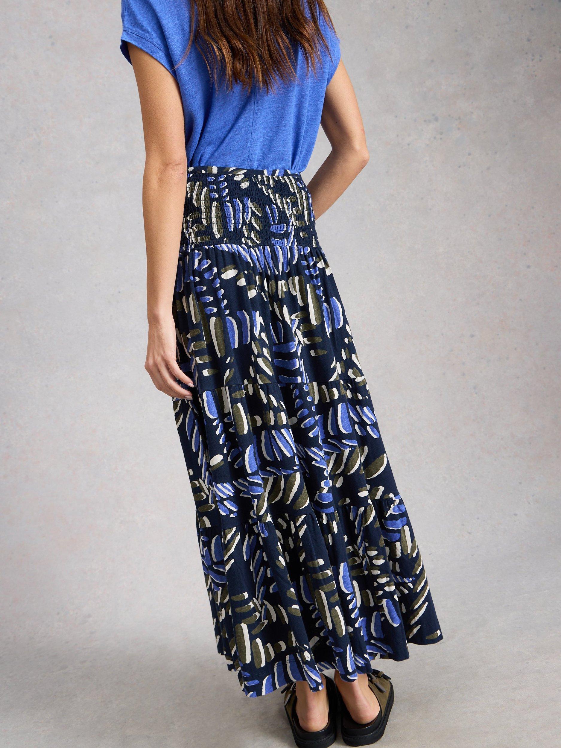 Product image 2 of 6, which shows White Stuff Marissa Leaves Maxi Skirt, Navy/Multi, 6