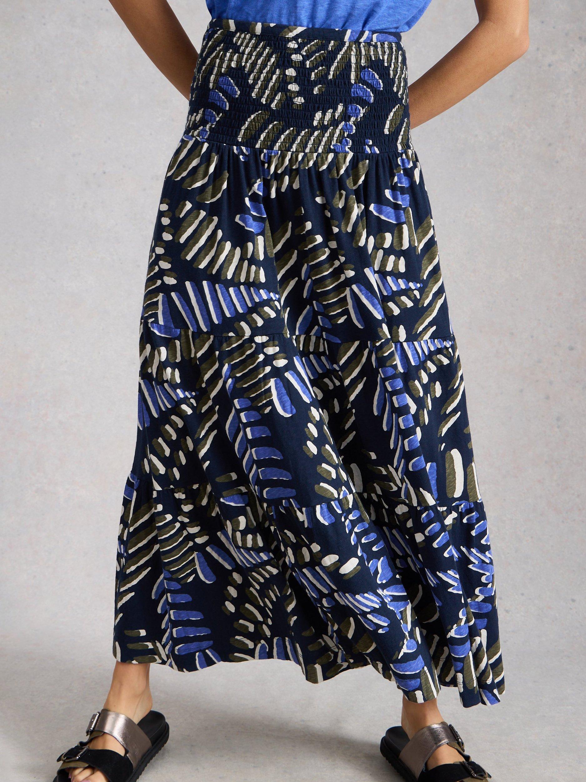 Product image 3 of 6, which shows White Stuff Marissa Leaves Maxi Skirt, Navy/Multi, 6