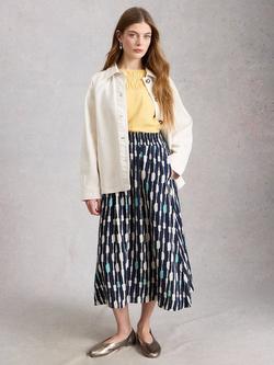 White Stuff Shelly Linen Blend Midi Skirt, Blue/Multi - view 2, Blue/Multi