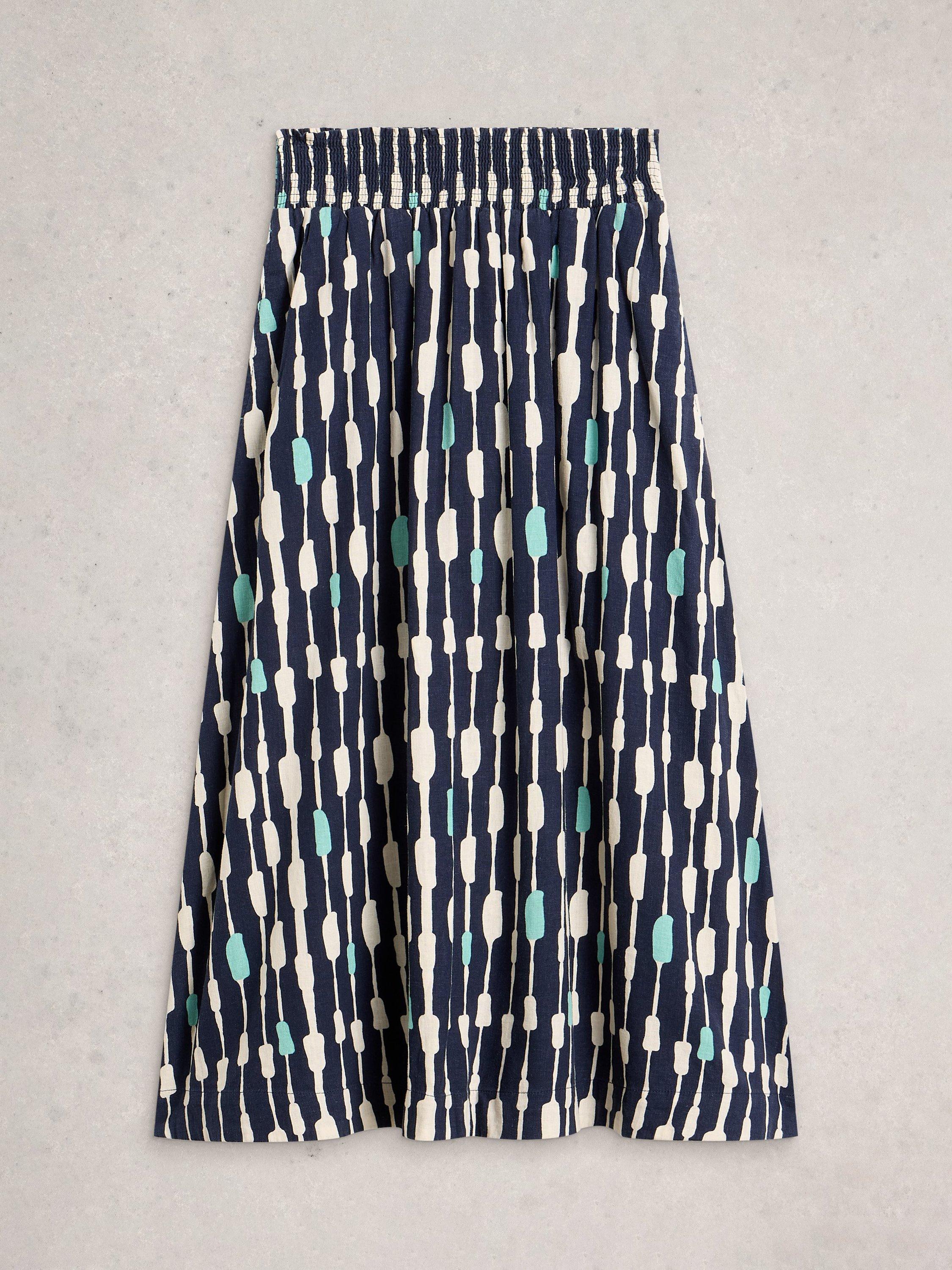 Product image 5 of 6, which shows White Stuff Shelly Linen Blend Midi Skirt, Blue/Multi, 6