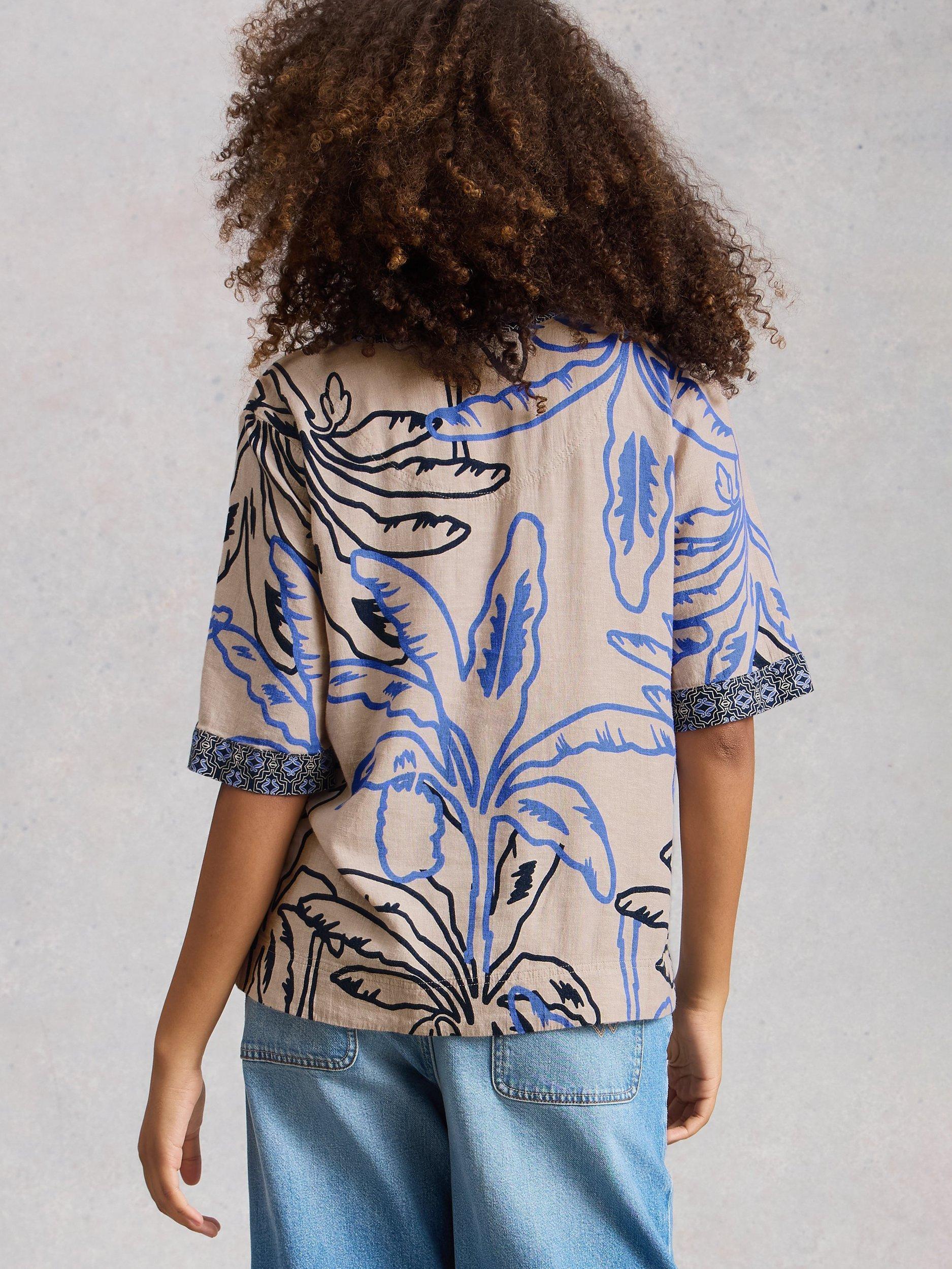 Product image 2 of 6, which shows White Stuff Ash Floral Linen Blend Top containing LENZING™ ECOVERO™ Viscose, Grey/Multi, 6