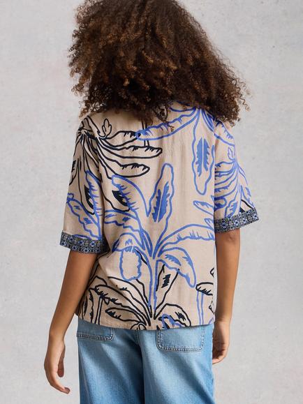 White Stuff Ash Floral Linen Blend Top containing LENZING™ ECOVERO™ Viscose, Grey/Multi - view 2, Grey/Multi