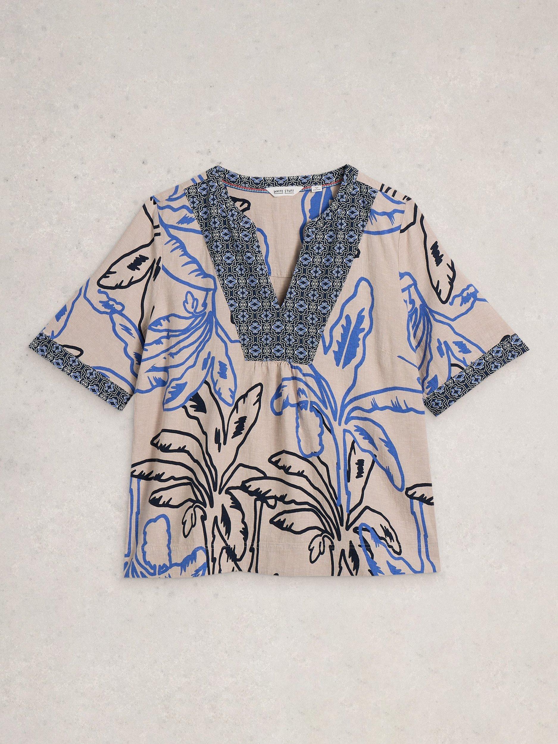 Product image 5 of 6, which shows White Stuff Ash Floral Linen Blend Top containing LENZING™ ECOVERO™ Viscose, Grey/Multi, 6