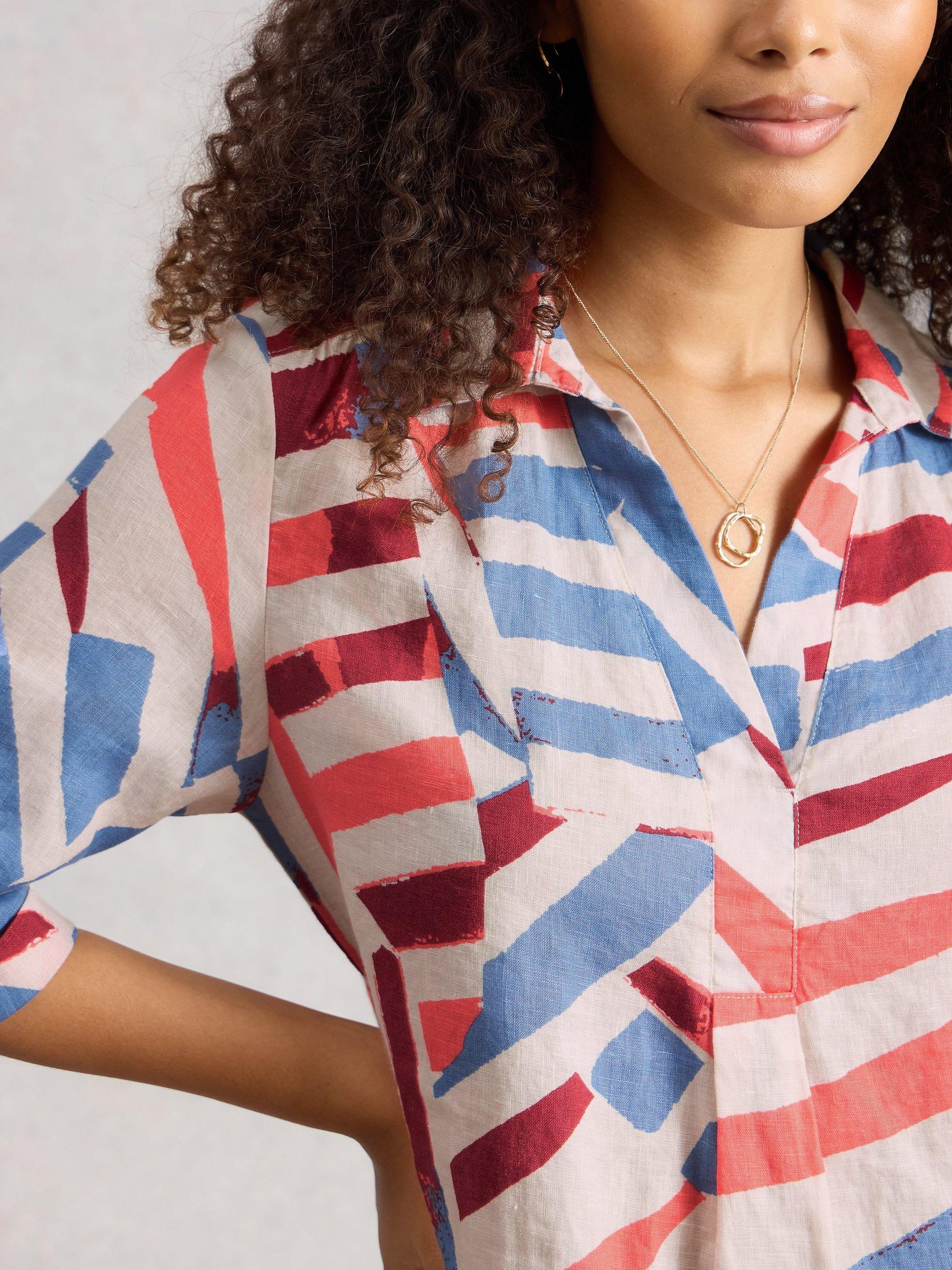 Product image 3 of 6, which shows White Stuff Bianca Abstract Pure Linen Tunic Top, Ivory/Multi, 6