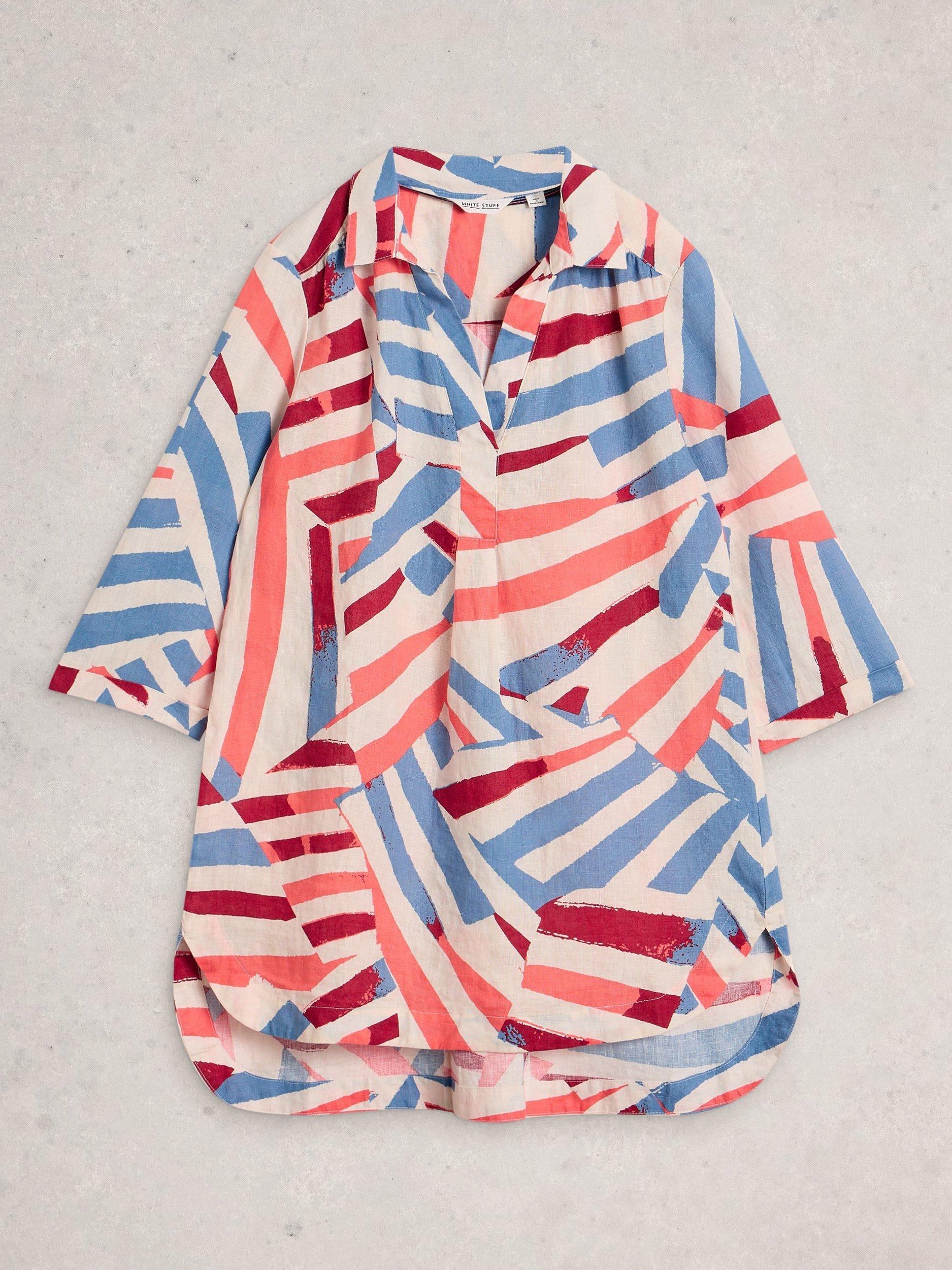 Product image 5 of 6, which shows White Stuff Bianca Abstract Pure Linen Tunic Top, Ivory/Multi, 6