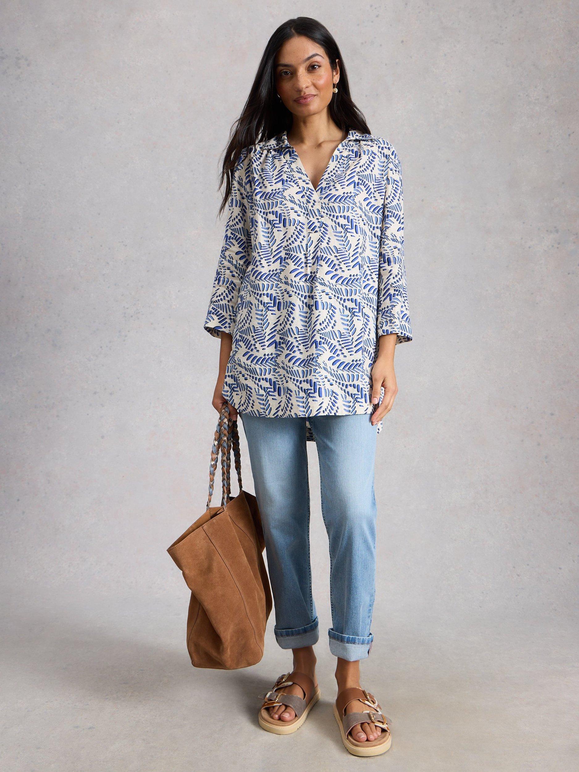 Product image 1 of 4, which shows White Stuff Bianca Linen Tunic, Ivory/Blue, 6