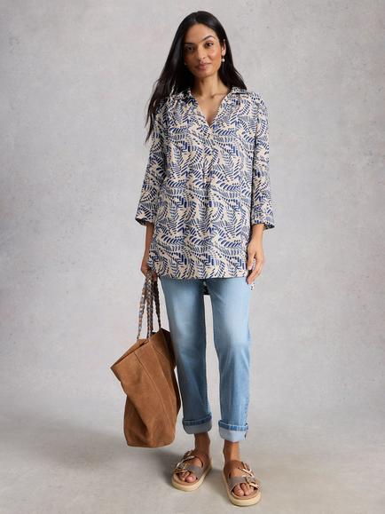 White Stuff Bianca Linen Tunic, Ivory/Blue, Ivory/Blue