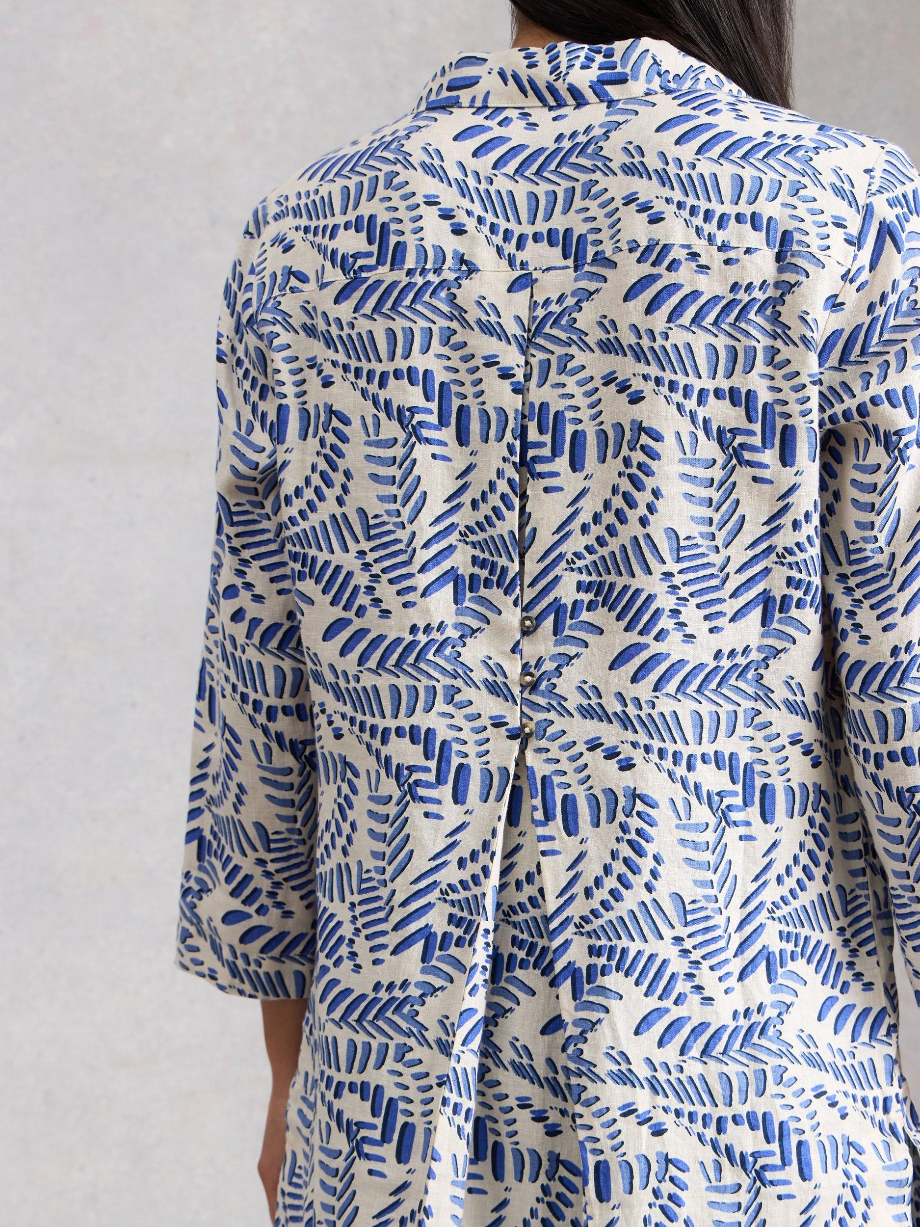 Product image 2 of 4, which shows White Stuff Bianca Linen Tunic, Ivory/Blue, 6