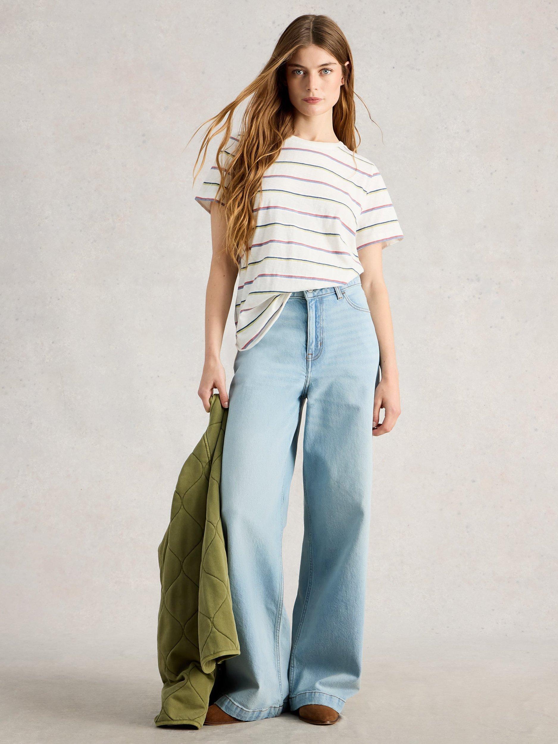 Product image 1 of 6, which shows White Stuff Clara Stripe Crew Neck T-Shirt, White/Multi, 6