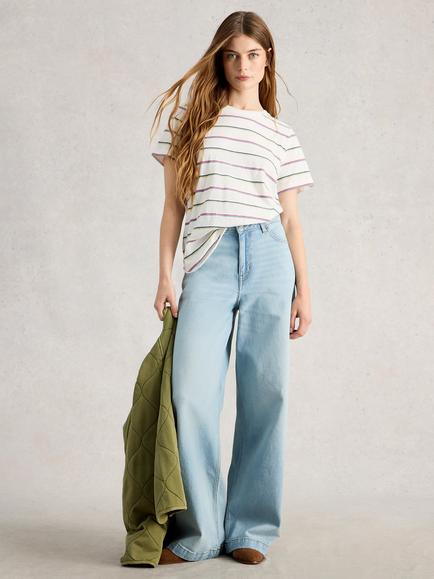 White Stuff Clara Stripe Crew Neck T-Shirt, White/Multi, White/Multi