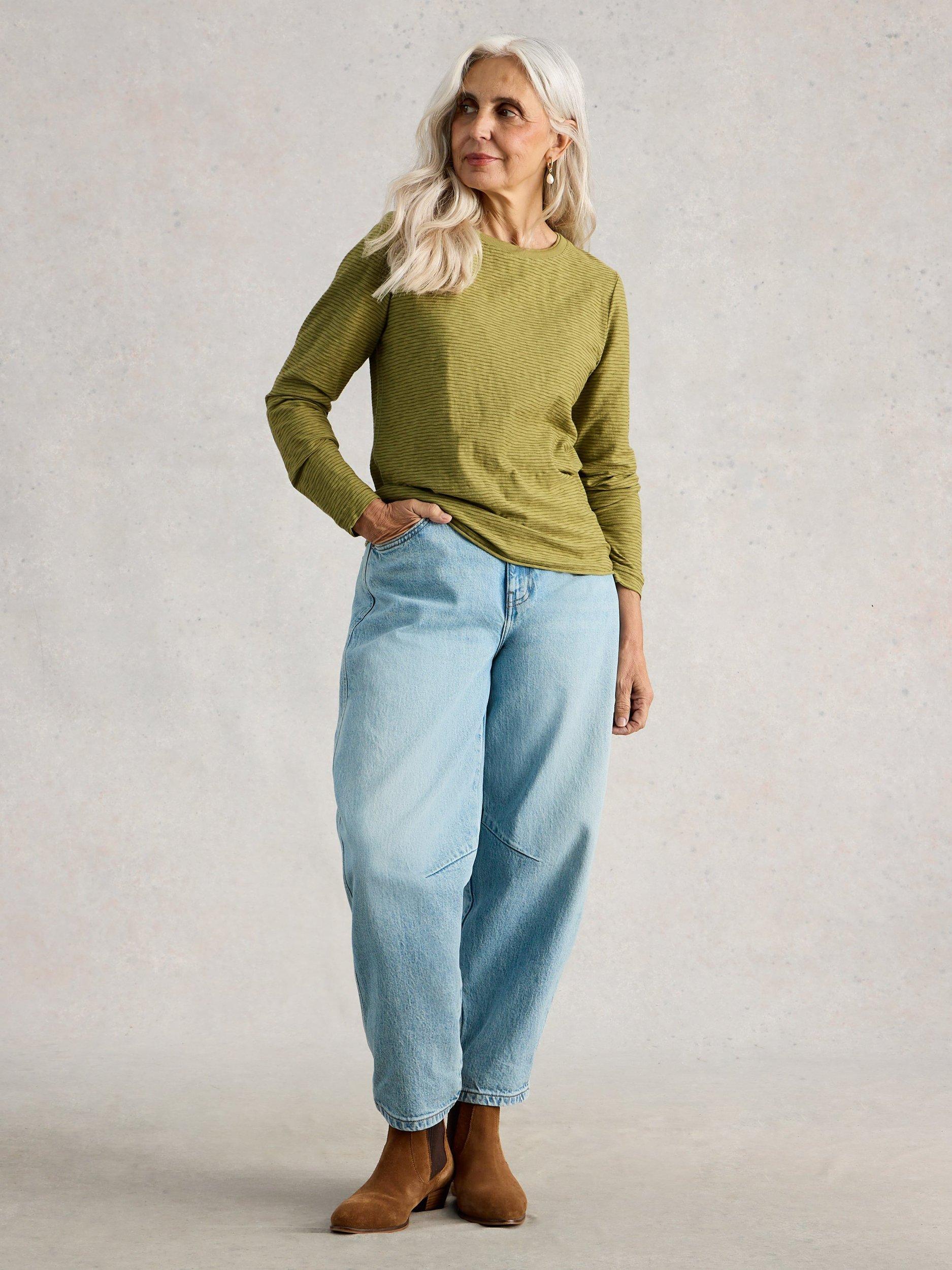 Product image 1 of 11, which shows White Stuff Clara Textured Stripe Top, Green, 6