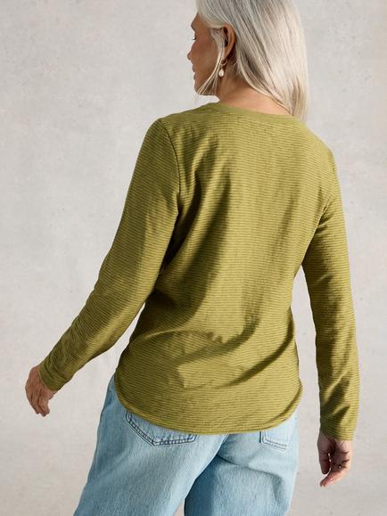 White Stuff Clara Textured Stripe Top, Green - view 2, Green
