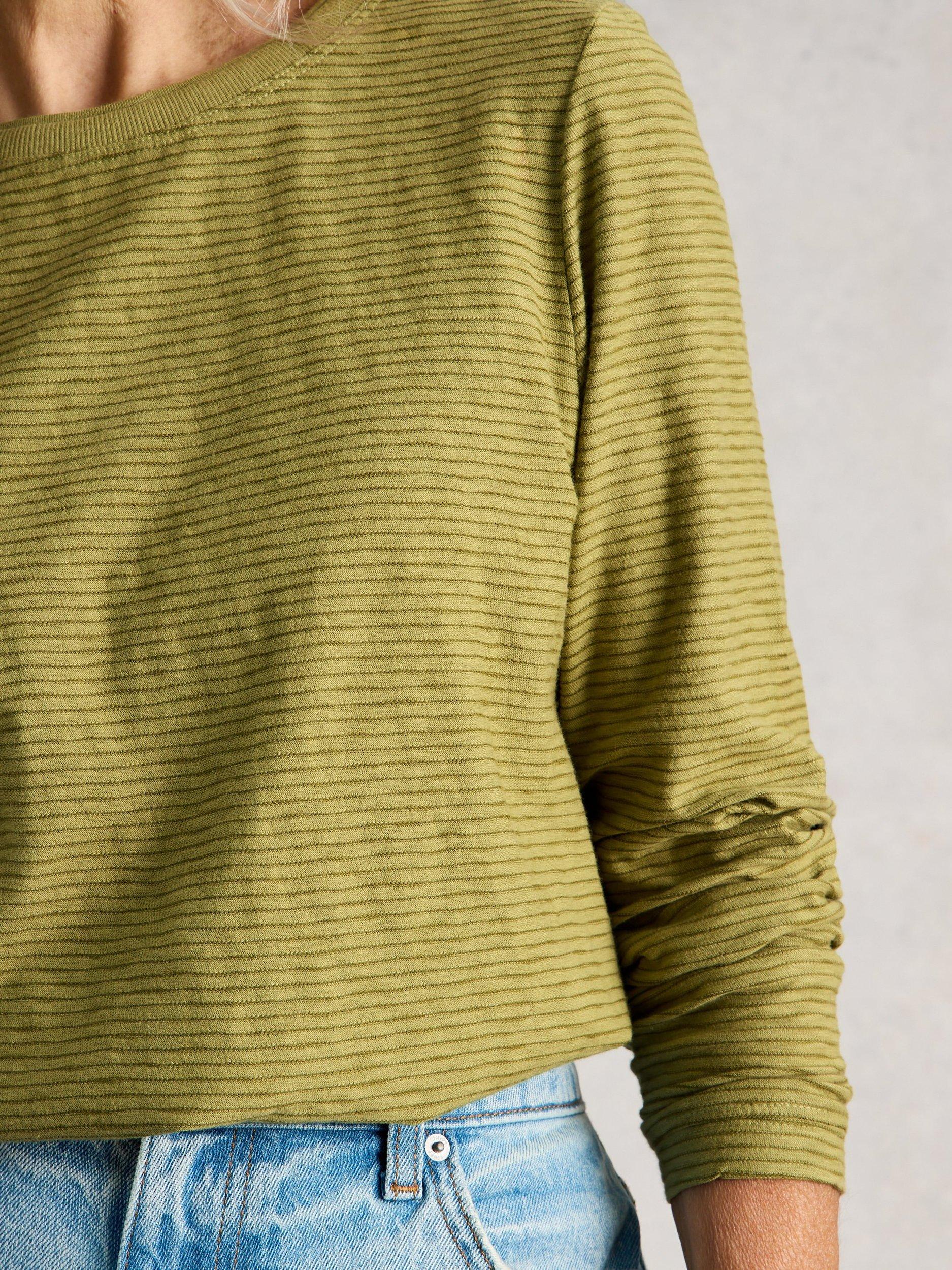 Product image 3 of 11, which shows White Stuff Clara Textured Stripe Top, Green, 6