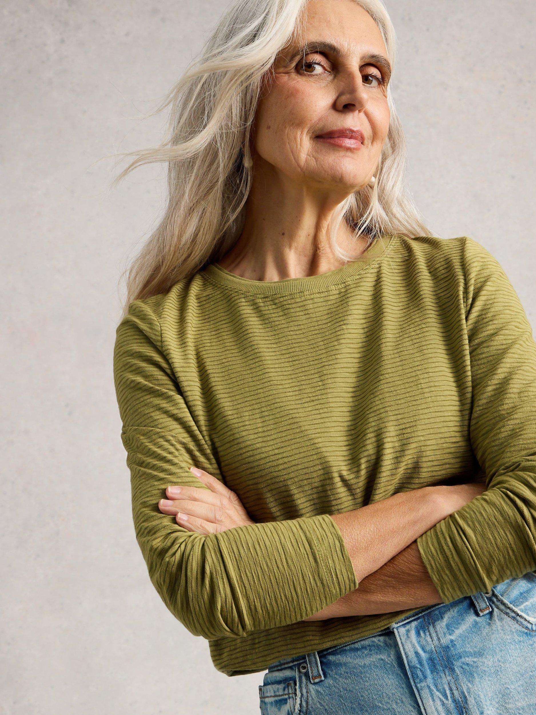 Product image 4 of 11, which shows White Stuff Clara Textured Stripe Top, Green, 6