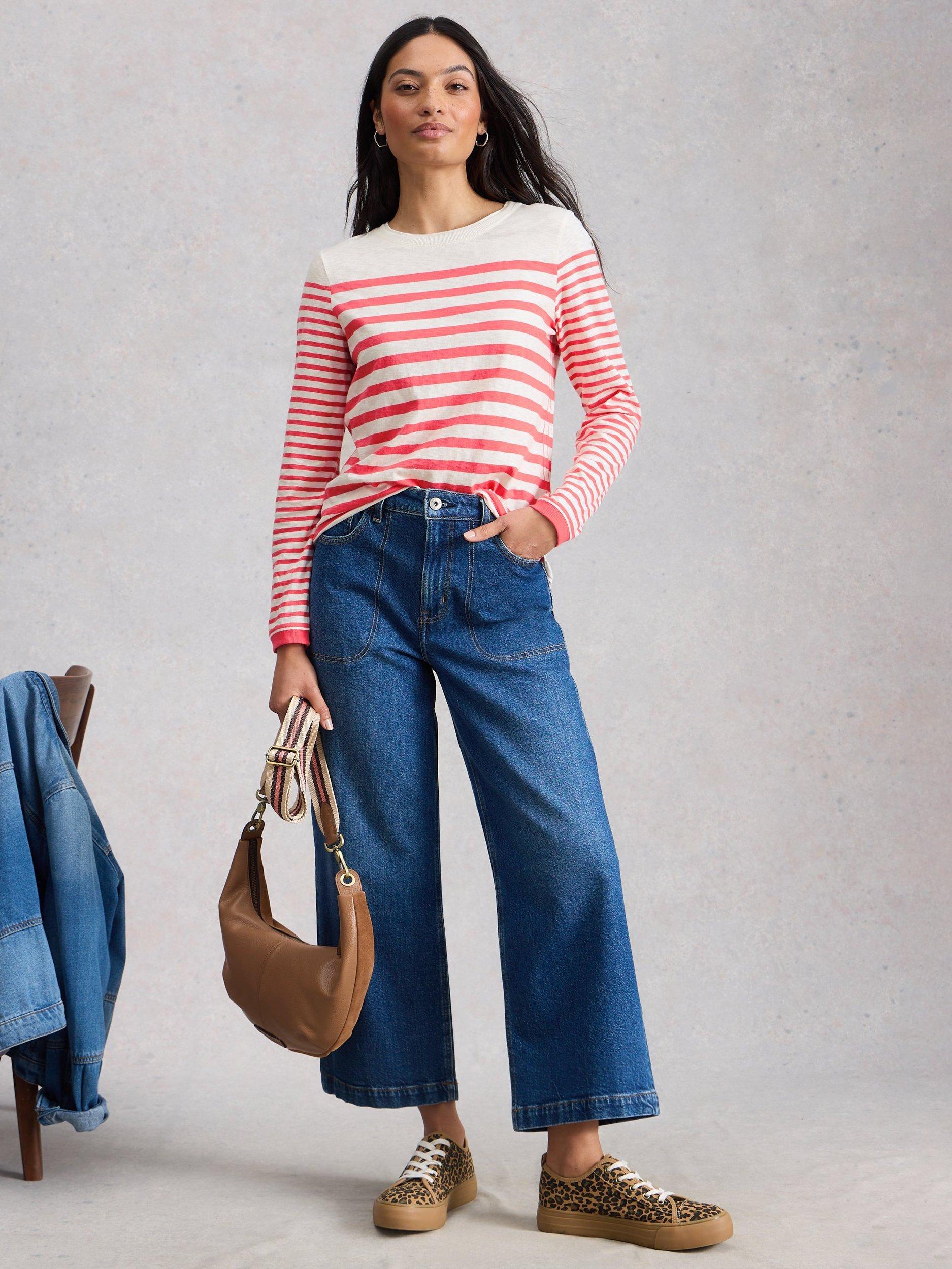 Product image 1 of 6, which shows White Stuff Clara Stripe Long Sleeve Top, White/Pink, 6