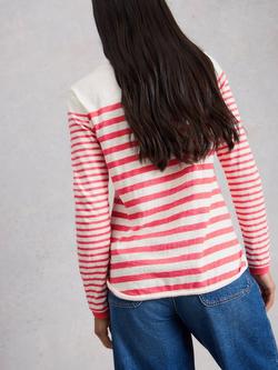 White Stuff Clara Stripe Long Sleeve Top, White/Pink - view 2, White/Pink