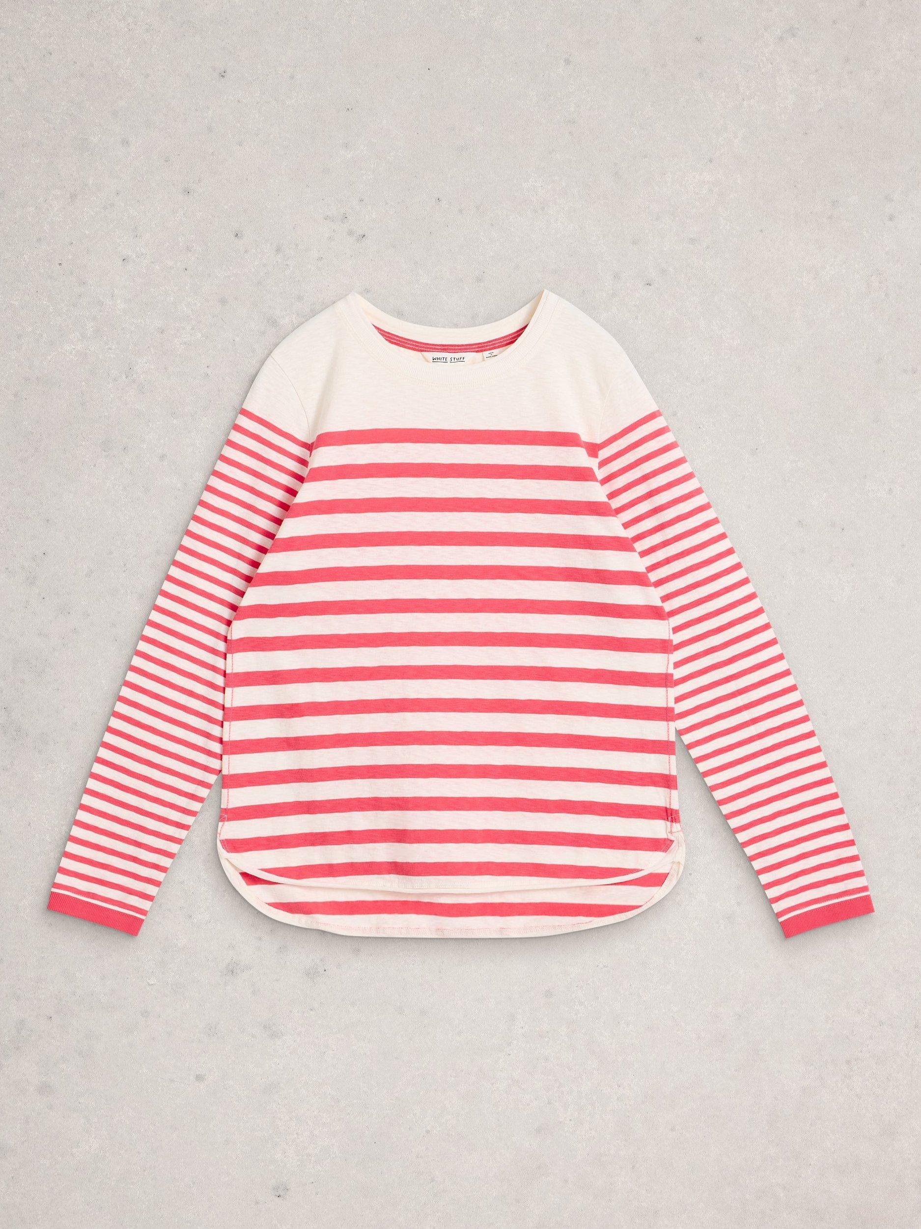 Product image 5 of 6, which shows White Stuff Clara Stripe Long Sleeve Top, White/Pink, 6
