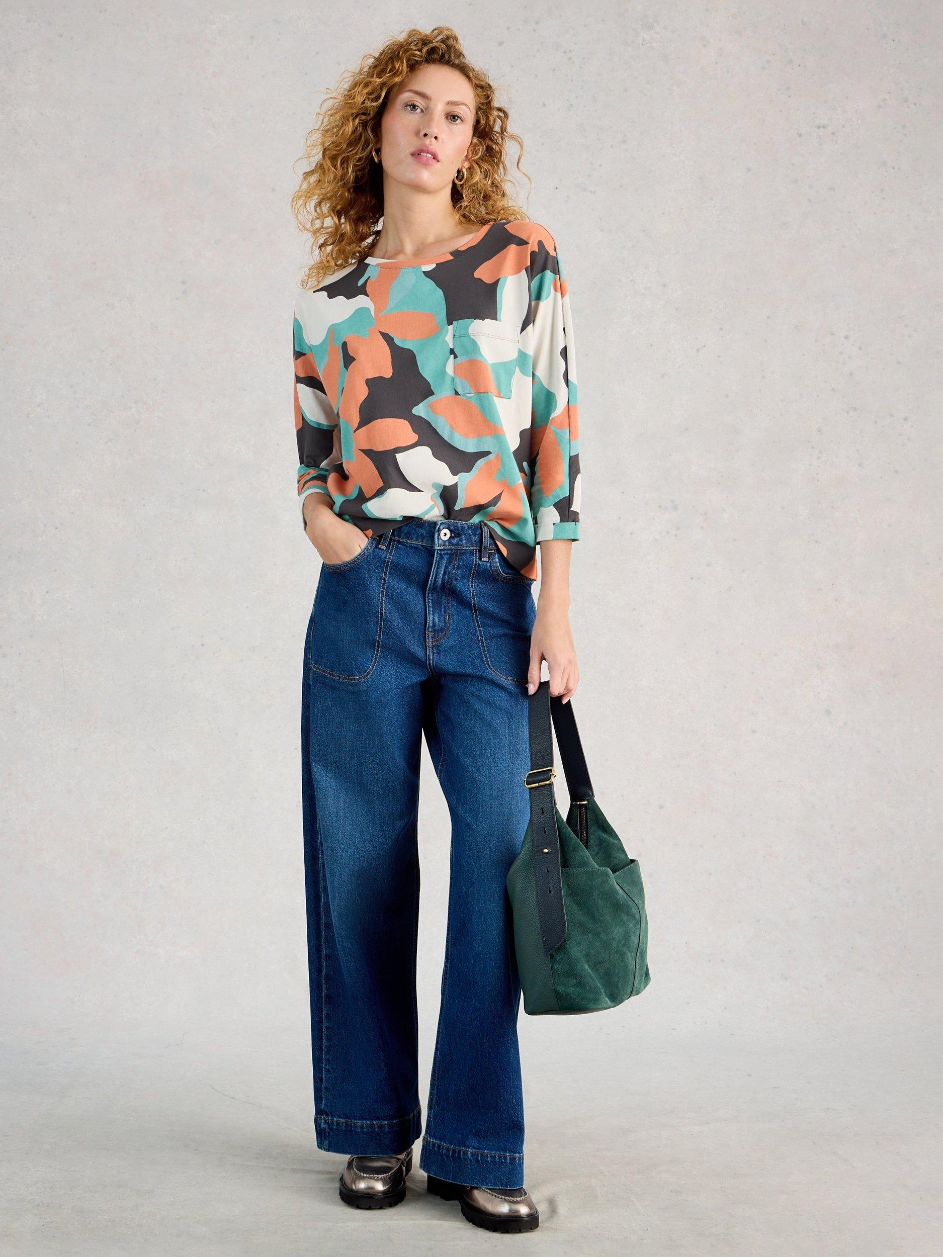 Product image 1 of 6, which shows White Stuff Demi Slouch Jersey Top, Blue/Multi, 6