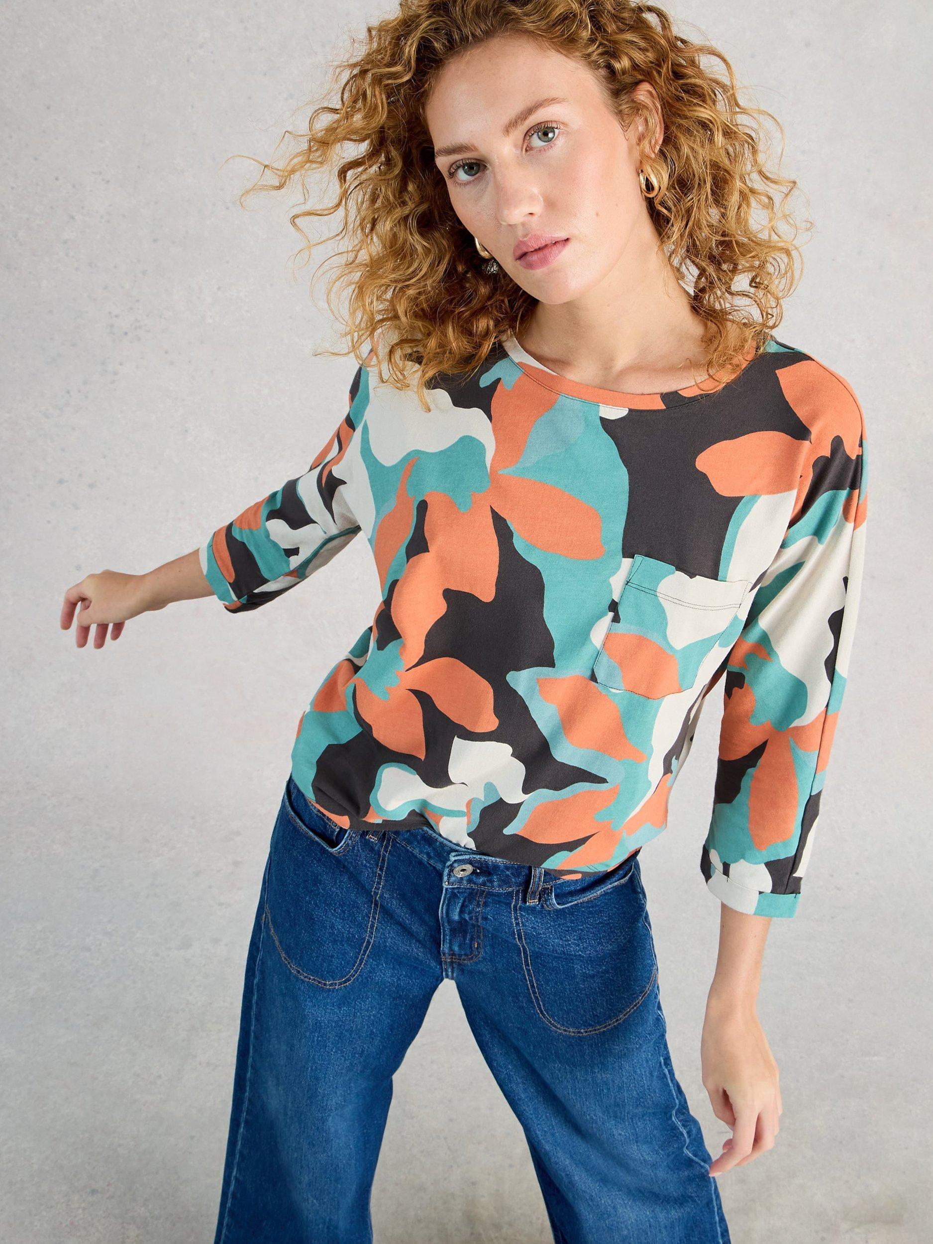 Product image 3 of 6, which shows White Stuff Demi Slouch Jersey Top, Blue/Multi, 6