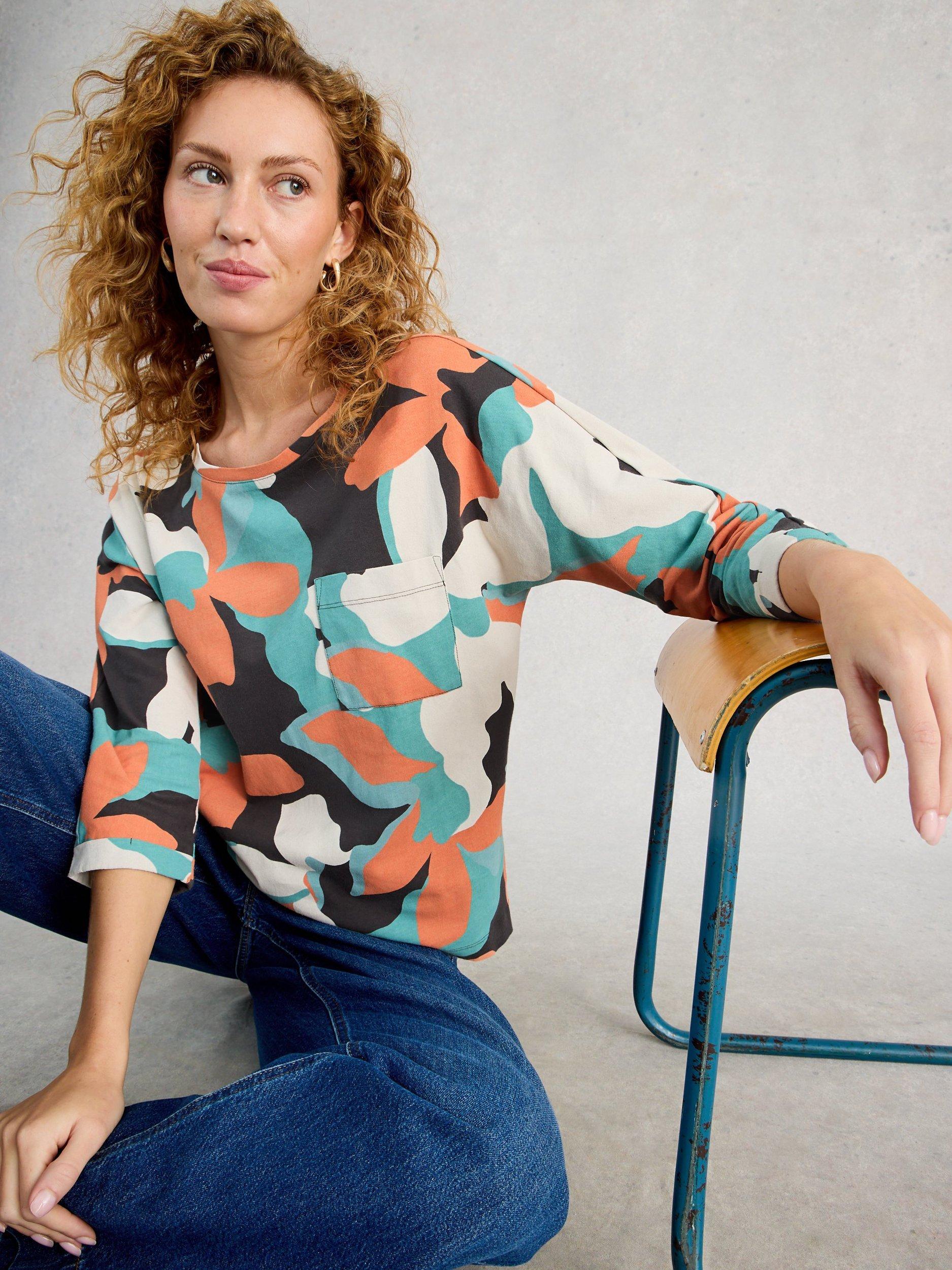 Product image 4 of 6, which shows White Stuff Demi Slouch Jersey Top, Blue/Multi, 6