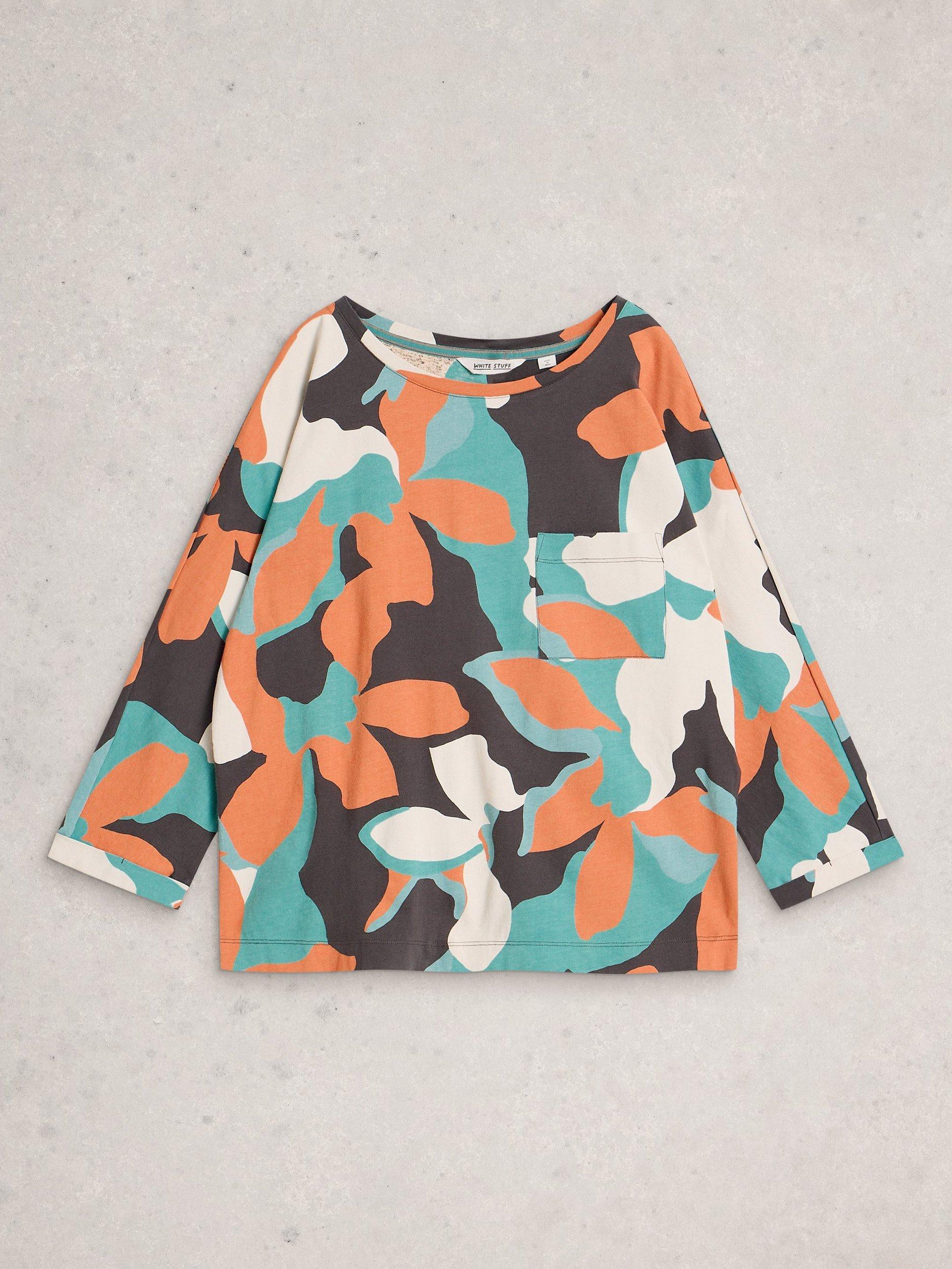 Product image 5 of 6, which shows White Stuff Demi Slouch Jersey Top, Blue/Multi, 6