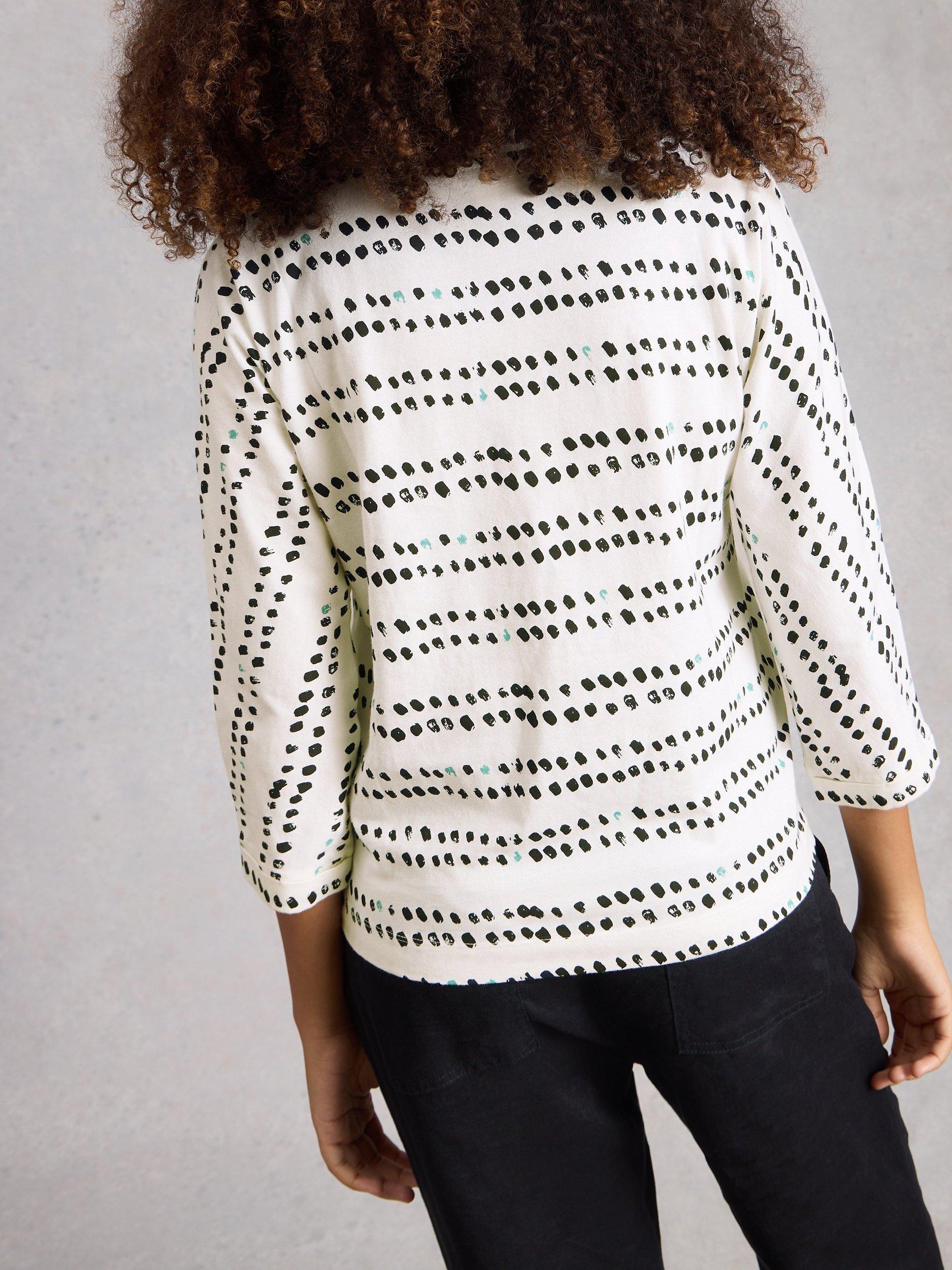 Product image 2 of 6, which shows White Stuff Demi Spot Stripe Jersey Top, Ivory/Black, 6