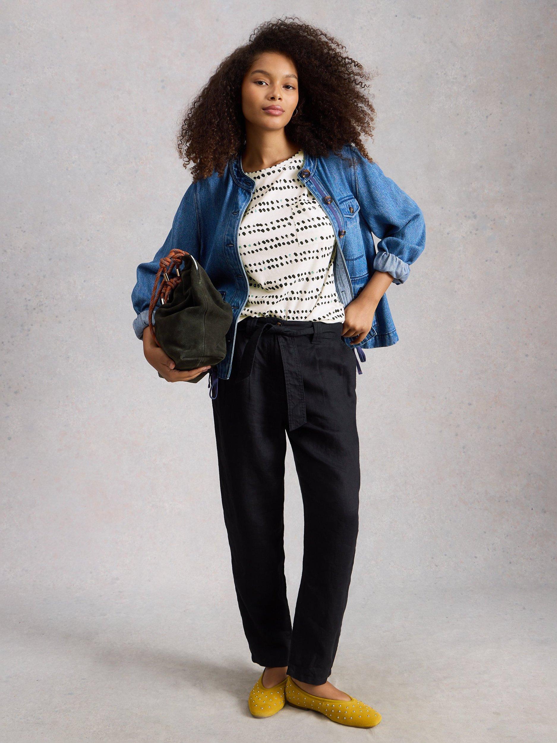 Product image 3 of 6, which shows White Stuff Demi Spot Stripe Jersey Top, Ivory/Black, 6