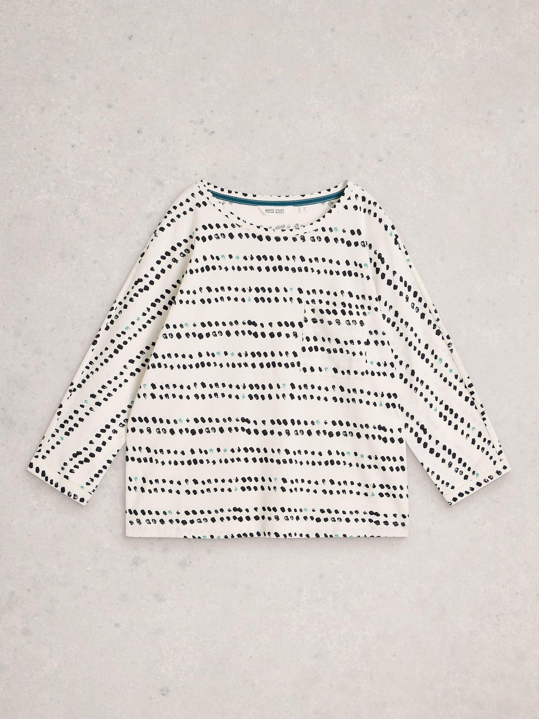 Product image 5 of 6, which shows White Stuff Demi Spot Stripe Jersey Top, Ivory/Black, 6