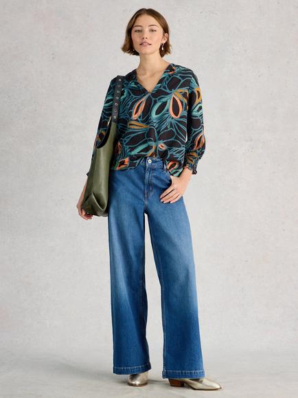 White Stuff Elisa Floral Top containing LENZING™ ECOVERO™ Viscose, Black/Multi, Black/Multi