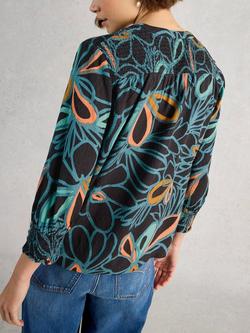 White Stuff Elisa Floral Top containing LENZING™ ECOVERO™ Viscose, Black/Multi - view 2, Black/Multi