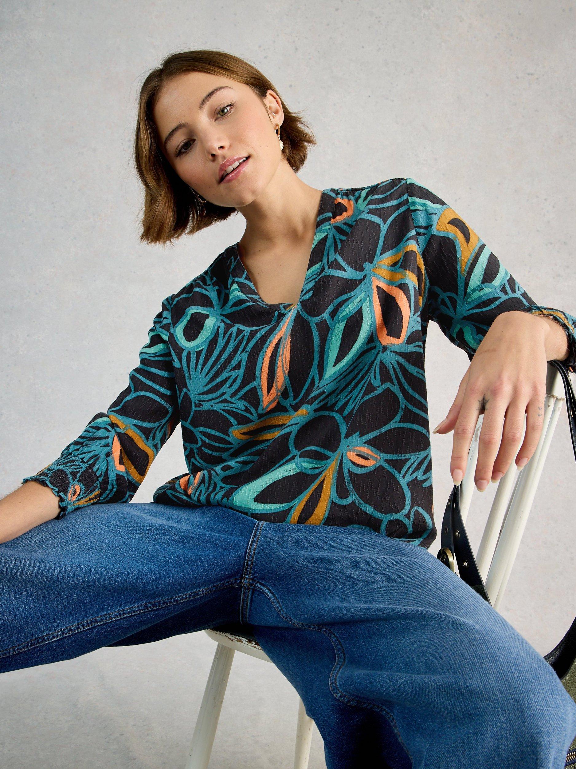 Product image 4 of 6, which shows White Stuff Elisa Floral Top containing LENZING™ ECOVERO™ Viscose, Black/Multi, 6