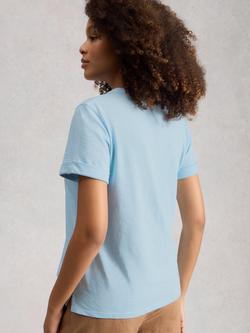 White Stuff Cotton Short Sleeve Embroidered Floral T-Shirt, Blue - view 2, Blue