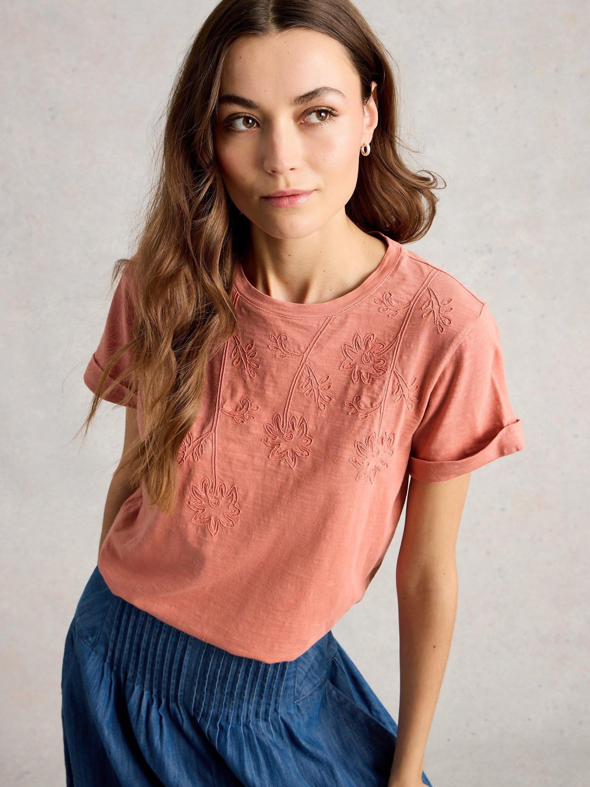 Product image 4 of 6, which shows White Stuff Gina Embroidered T-Shirt, Pink, 6